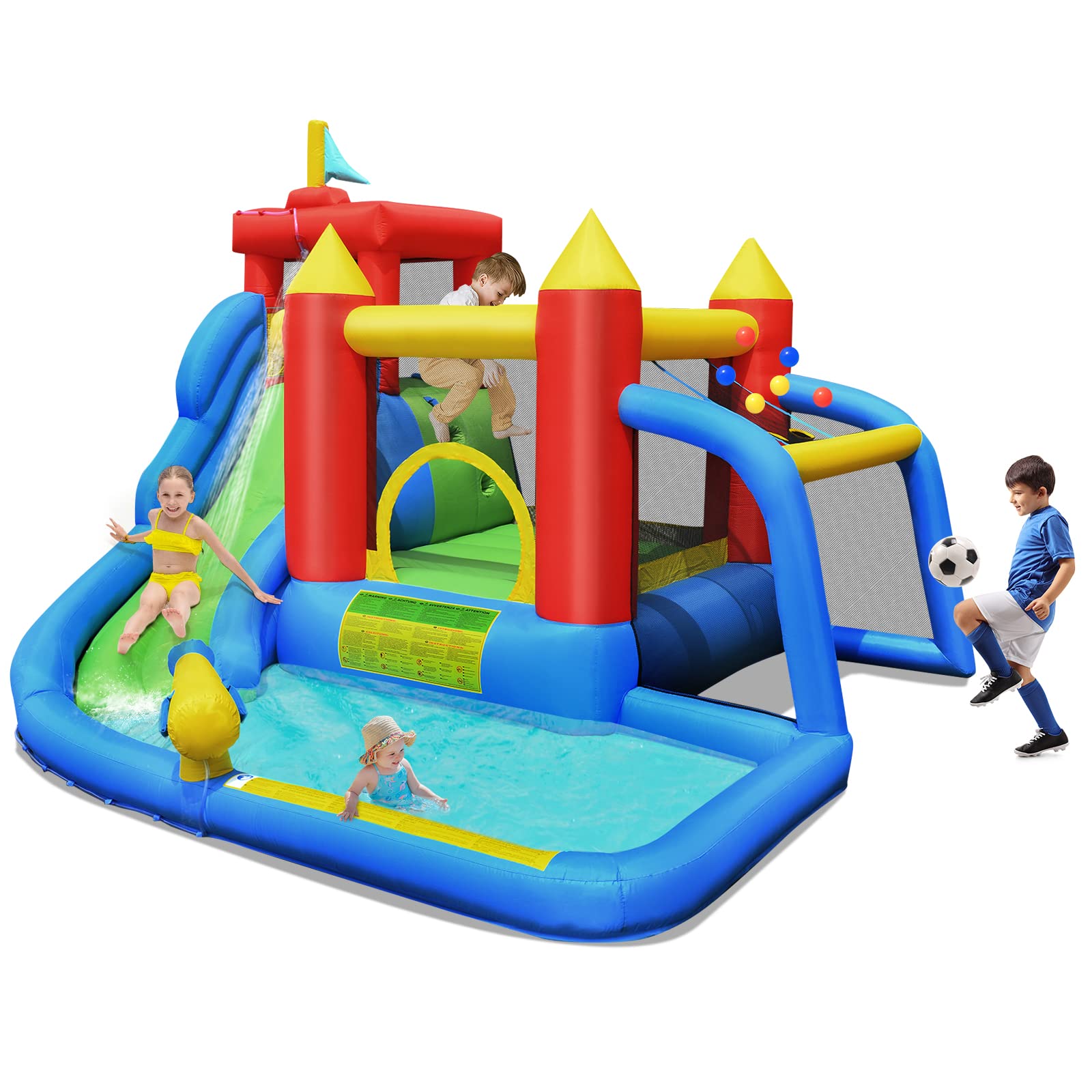 **HONEY JOY 7-in-1 Inflatable Water Slide & Bounce House for Kids & Adults - Giant Blow Up Water Park with Soccer Ball Gate, Outdoor Backyard Fun (Blower Not Included) - Perfect for Summer Parties, Family Gatherings & Backyard Play**