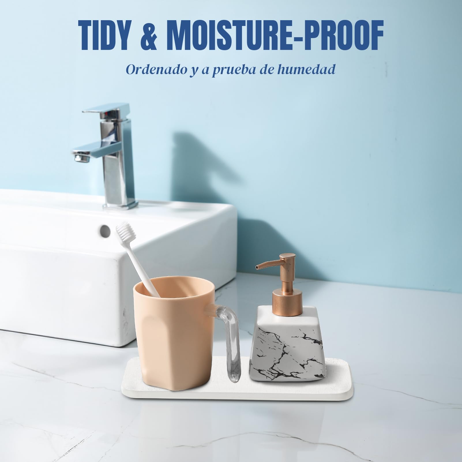 Fast Drying Diatomite Bathroom Tray - Absorbent Soap Dish & Toothbrush Holder for Countertop - Water Absorbing Stone Sink Organizer for Bathroom & Kitchen (White) - Perfect for Shower, Vanity & Spa Decor