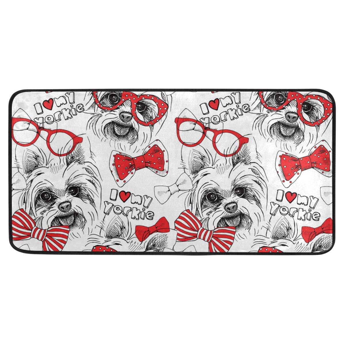 Cute Yorkie Dog Non-Slip Kitchen Mat - Absorbent Anti-Fatigue Floor Rug for Bathroom, Bedroom & Living Room - 39x20 Inch Standing Mat for Pets & Home Decor