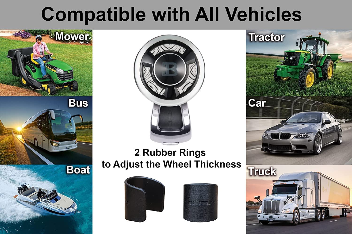 BL Universal Steering Wheel Spinner Knob - Non-Slip ABS with Chrome Plated Finish, Metal Ball Bearing for Easy Installation (Silver Platinum) - Perfect for Truck, Tractor & Disability Driving Assistance