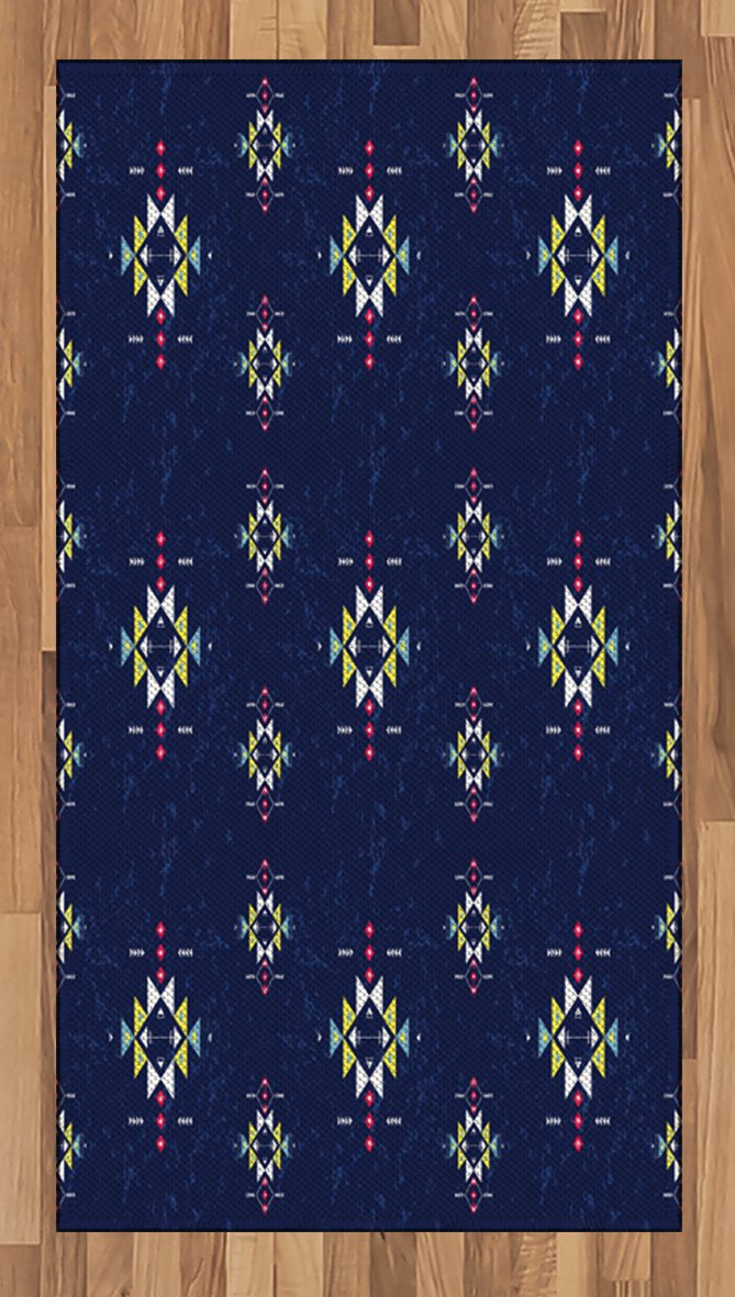 Ambesonne Prehistoric Geometric Area Rug - Stylish Flat Woven Accent Rug with Triangles & Arrows Design, 2'6