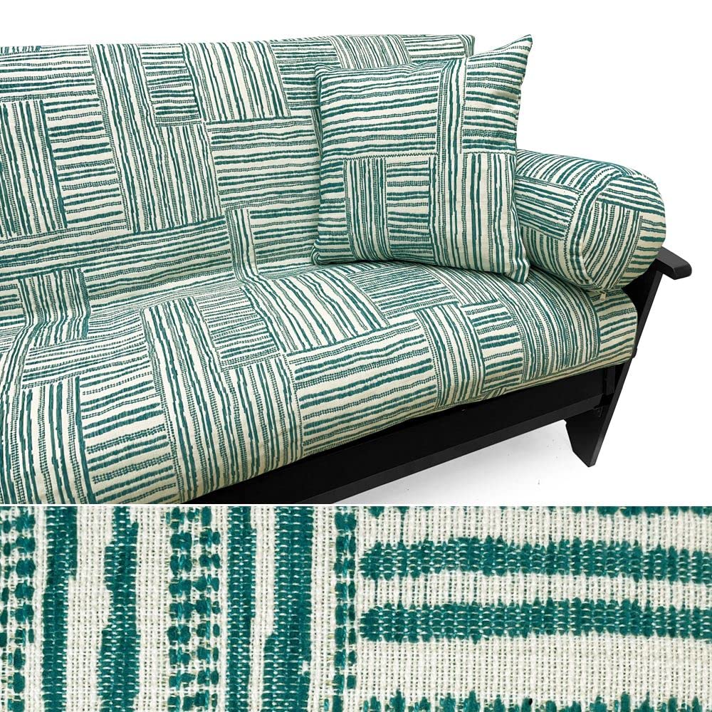 SlipcoverShop Quinn Jacquard Pacific Futon Cover 480 Queen 5-Piece Pillow Set - Soft Durable Sofa Slipcover for Living Room, Bedroom & Dorm Decor