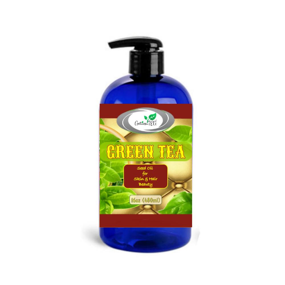 Organic Cold-Pressed Green Tea Seed Oil (Camellia Sinensis) - 16oz (480ml) Virgin, Unrefined - For Skin Care, Hair Treatment & Cooking - Antioxidant Rich Facial Serum & Healthy Cooking Oil