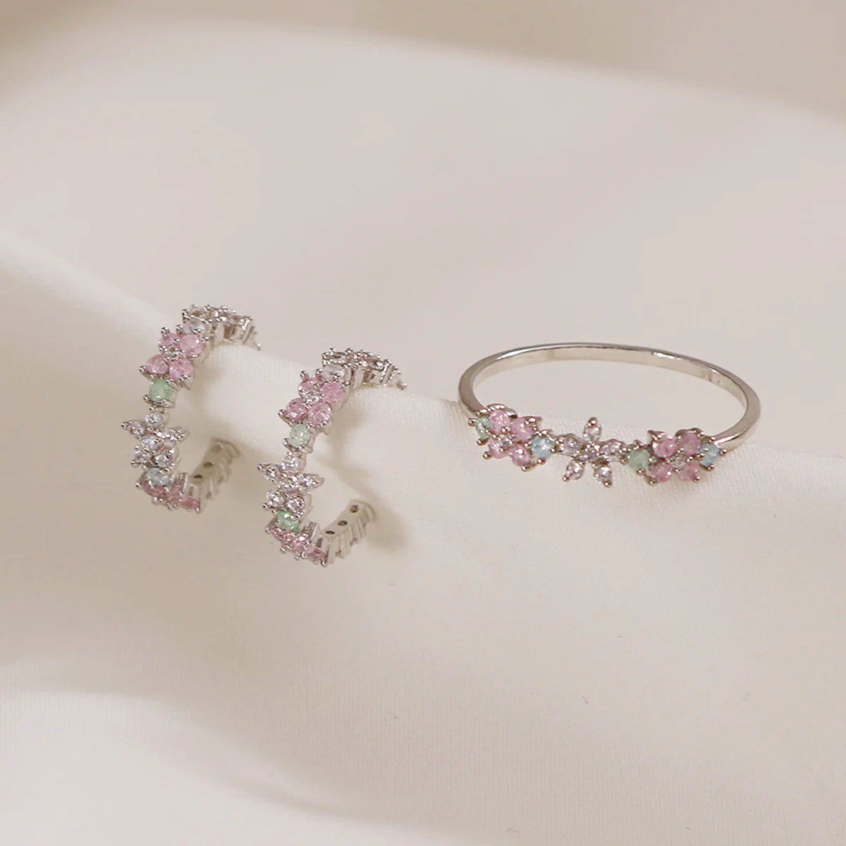 Rose Quartz Flower Jewelry Set in Sterling Silver - Perfect for Gifts, Weddings & Spiritual Healing