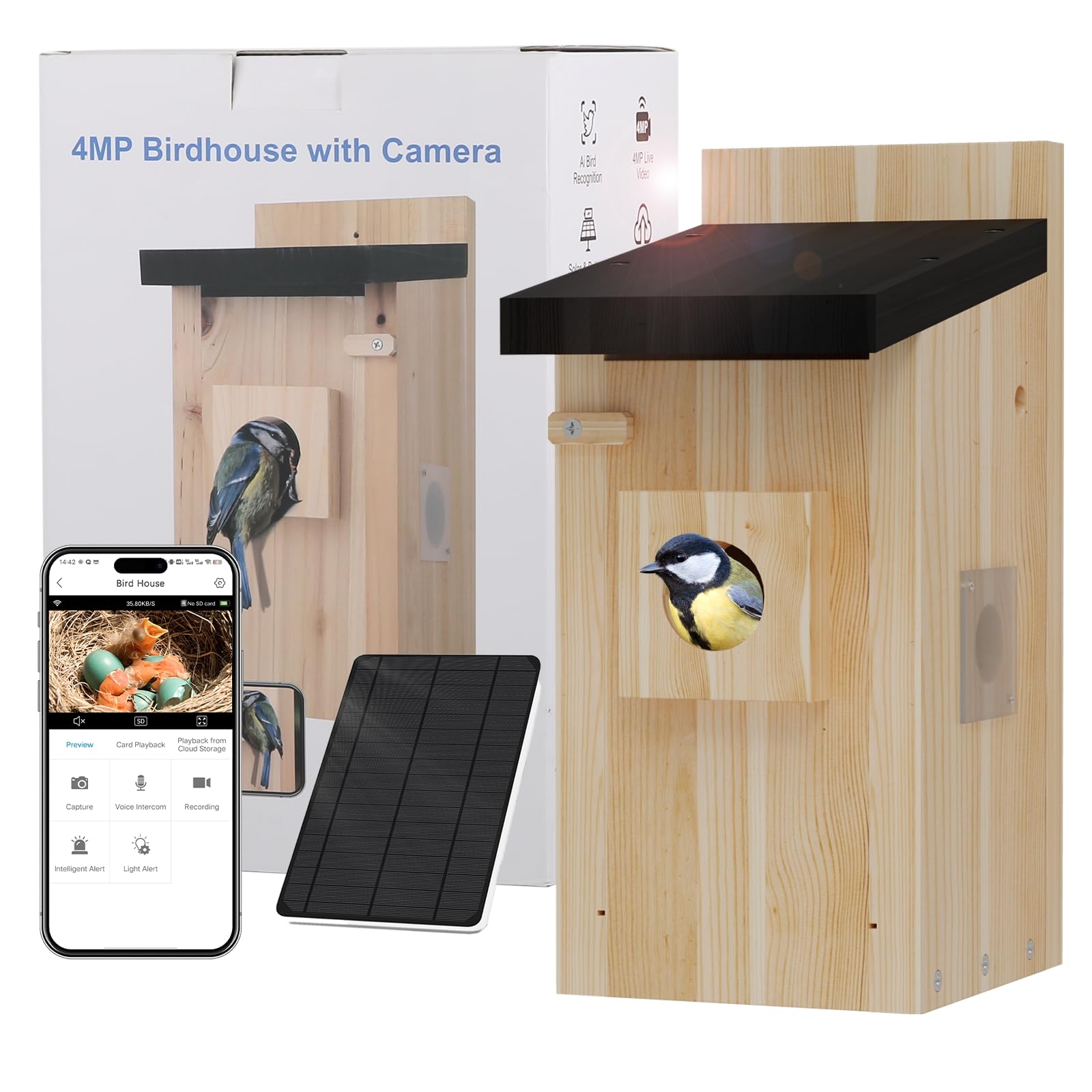 4MP Smart Bird House with Camera - AI Identify & Solar Powered, Real-Time Bird Nesting & Hatching Monitor, Perfect Gift for Bird Lovers - Ideal for Backyard Birdwatching & Wildlife Observation