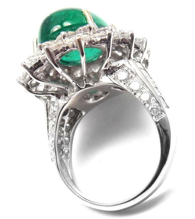 Authentic Craig Drake 18k White Gold Large 10.97ct Emerald Diamond Cocktail Ring for Women - Elegant Statement Jewelry for Parties, Weddings & Special Occasions