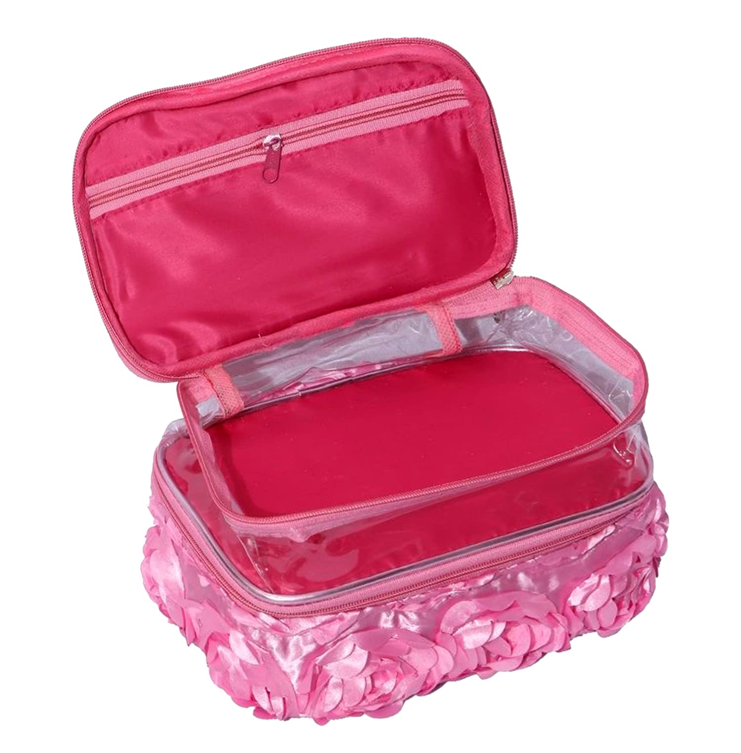 Kuber Industries Double Layer Cosmetic Bag with Floral Design - Travel Toiletry & Makeup Organizer (2 Pack, Pink) - Perfect for Travel, Gym, and Daily Beauty Storage