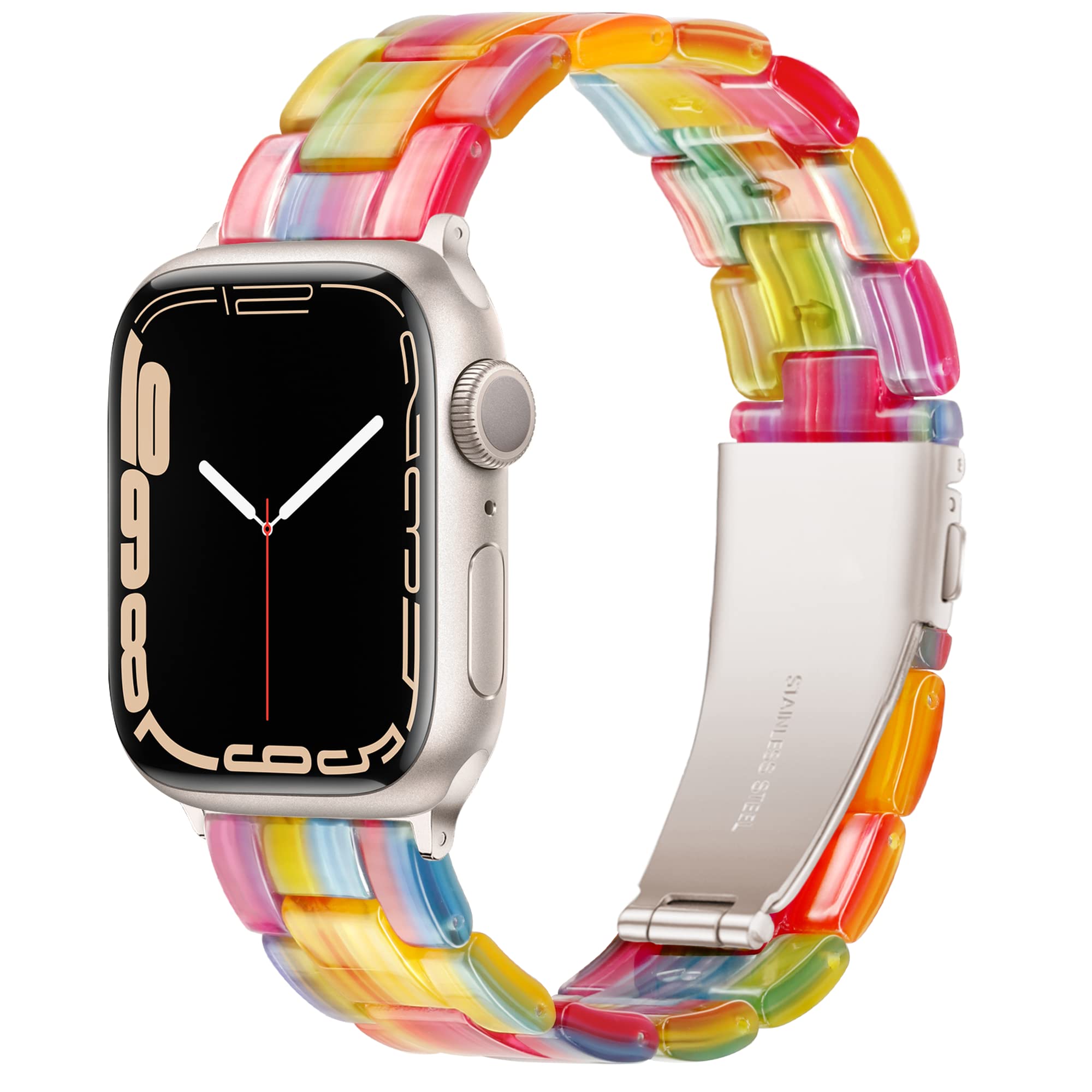 Premium Lightweight Resin Apple Watch Band - Compatible with 38mm 40mm 41mm 42mm (Series 10) & iWatch Ultra 2/1, SE, Series 9/8/7/6/5/4/3 - Stylish Unisex Watch Strap for Women & Men - Rainbow Color for Starlight - Perfect for Workouts, Office Wear & Everyday Fashion Accessory