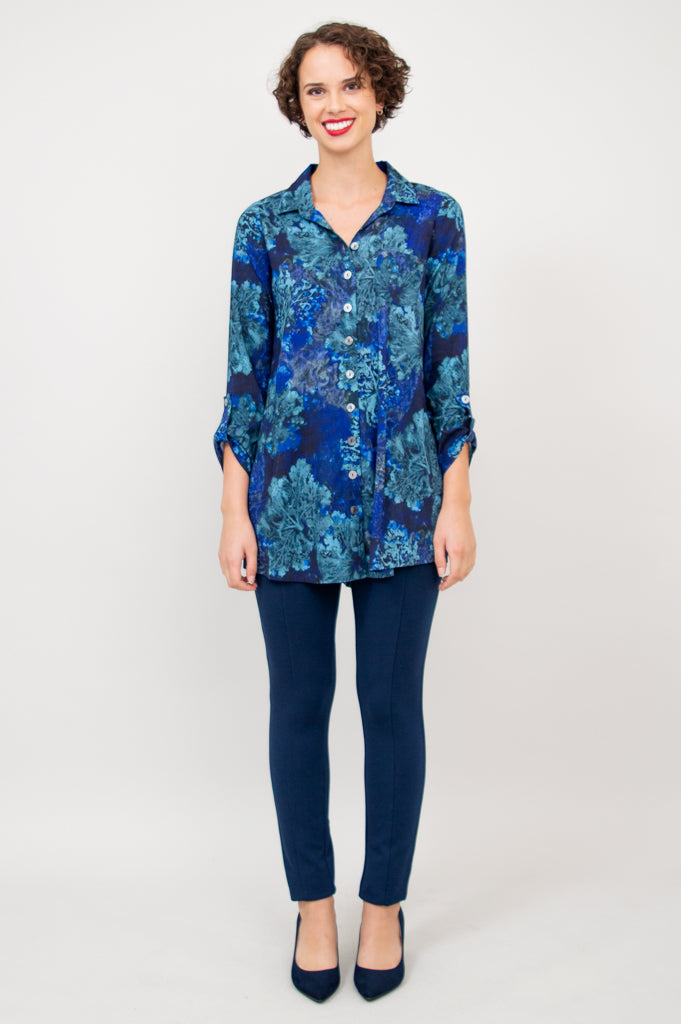 Celine Blouse - Arbre Print Linen Bamboo Blend Women's Top for Casual Wear & Summer Outfits