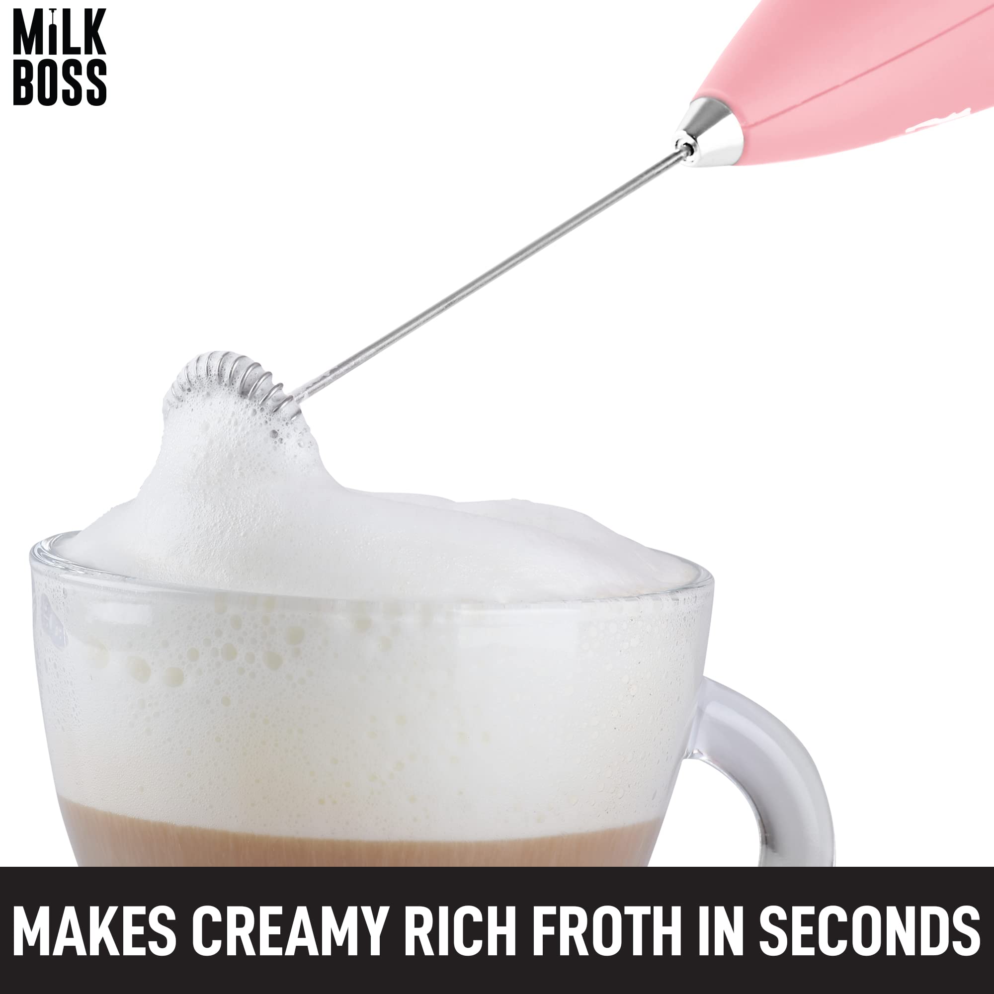 Premium Electric Milk Frother & Matcha Whisk - Handheld Battery-Powered Drink Mixer for Coffee, Latte & Matcha Tea - Includes Batteries (Cotton Candy) - Perfect for Home, Office & Cafe Use