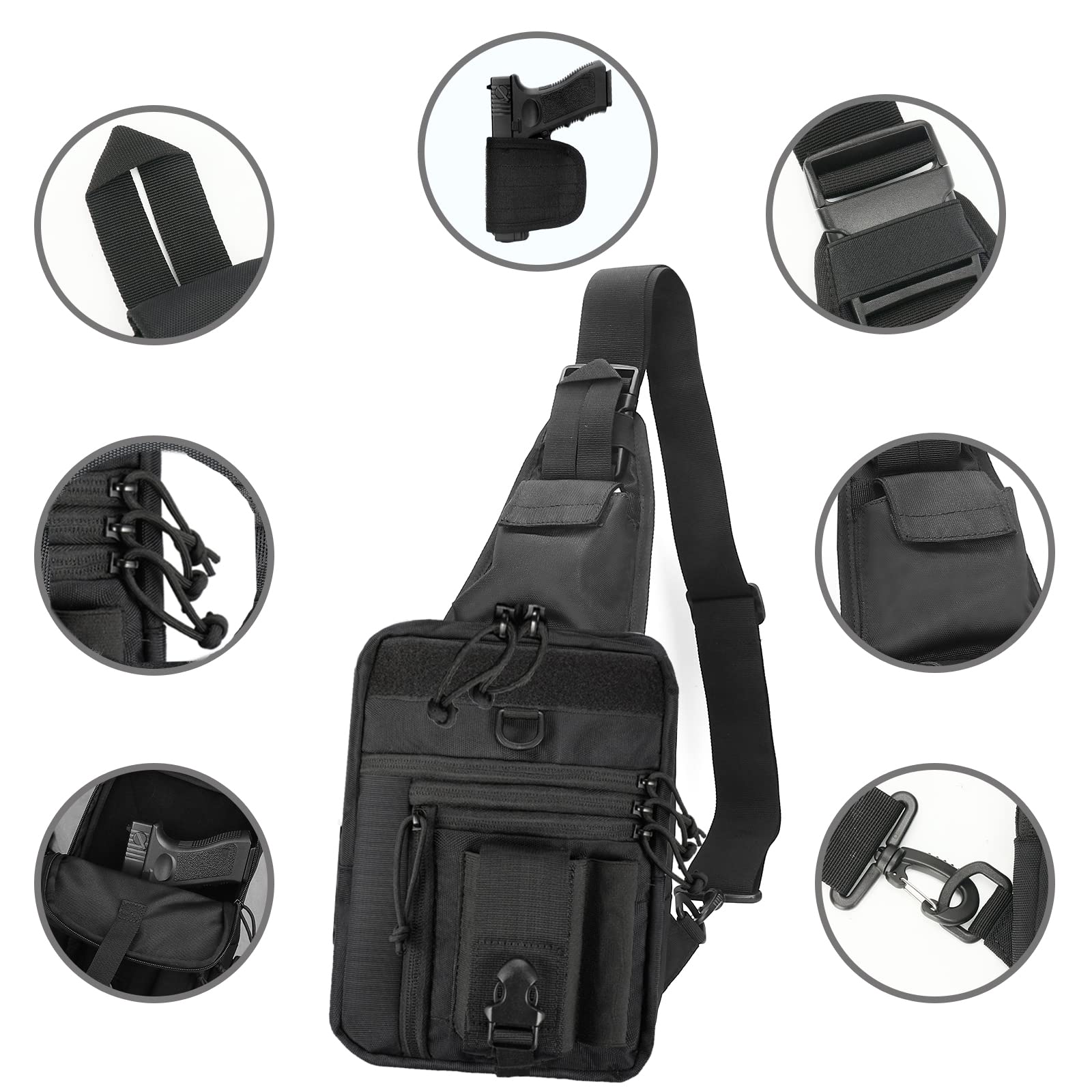 Tactical Chest Sling Bag for Pistol - Concealed Carry Crossbody Holster Shoulder Pack | Perfect for Outdoor Shooting, Hunting, Hiking & Range Training