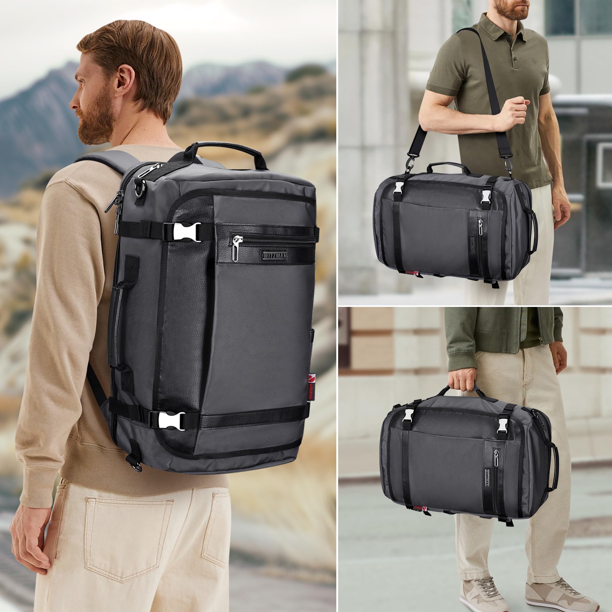WITZMAN Travel Backpack for Men & Women - 17 Inch Laptop Backpack with USB Charging Port, Water Resistant Carry-On Backpack for Airplane, Flight Approved (B686 Silvery Grey) - Perfect for Business Travel, Commuting & Weekend Getaways