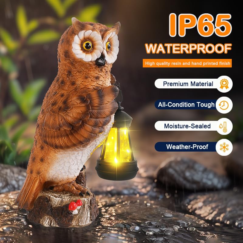 Solar Powered Owl Garden Statue - Outdoor Solar Lantern Decor for Patio, Balcony, Yard & Lawn - Unique Gift for Women & Mom - Perfect for Garden Lighting & Nighttime Ambiance