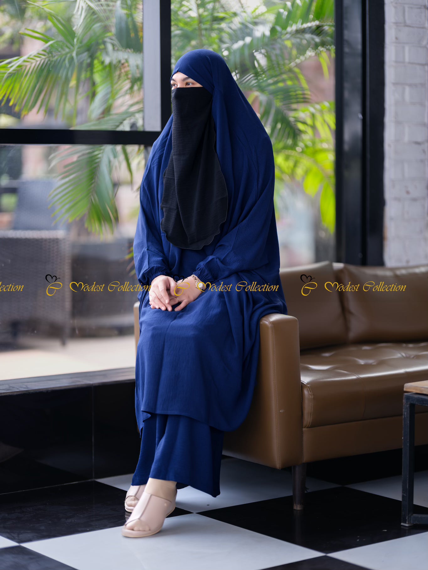 French Cut Unjila Jilbab - Modest Muslim Prayer Dress in Navy Blue | Perfect for Prayer, Mosque & Islamic Events