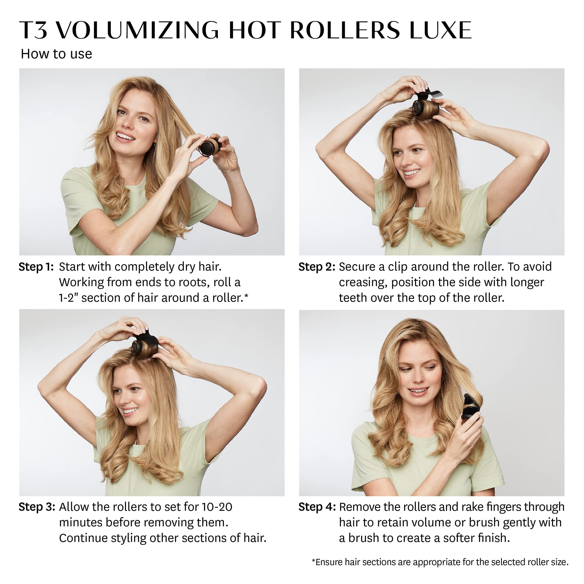 T3 Volumizing Hot Rollers LUXE - Premium Hair Curler Set for Long Lasting Volume, Body & Shine (8 Rollers: 4 XL 1.75