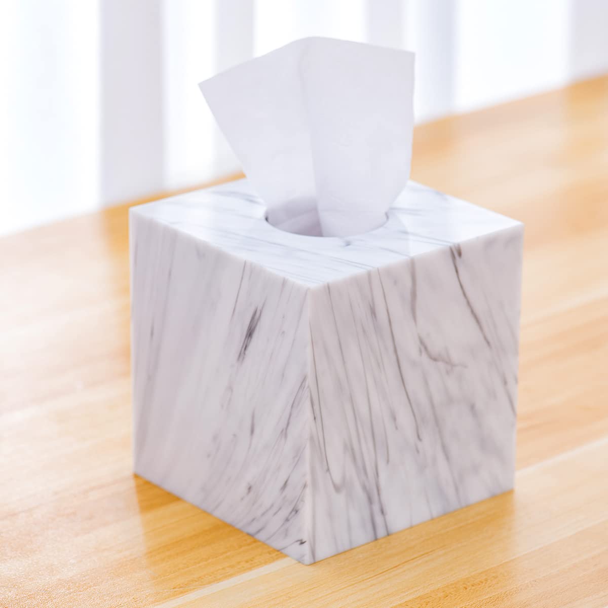 Marble Square Tissue Box Cover Holder - Elegant Bathroom Vanity & Nightstand Decor for Living Room, Bedroom - Toilet Paper Organizer with Decorative Design (Marble Pattern, Square Shape) - Perfect for Home, Office & Hotel Decor