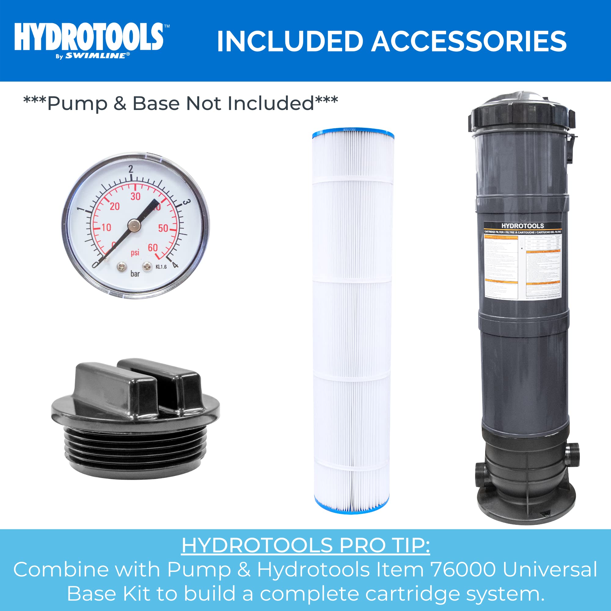 SWIMLINE HYDROTOOLS Above-Ground Pool Cartridge Filter Tank with Sure-Flo 100 Sq Ft Element - Efficient Pool Water Filtration System for Backyard Swimming Pools