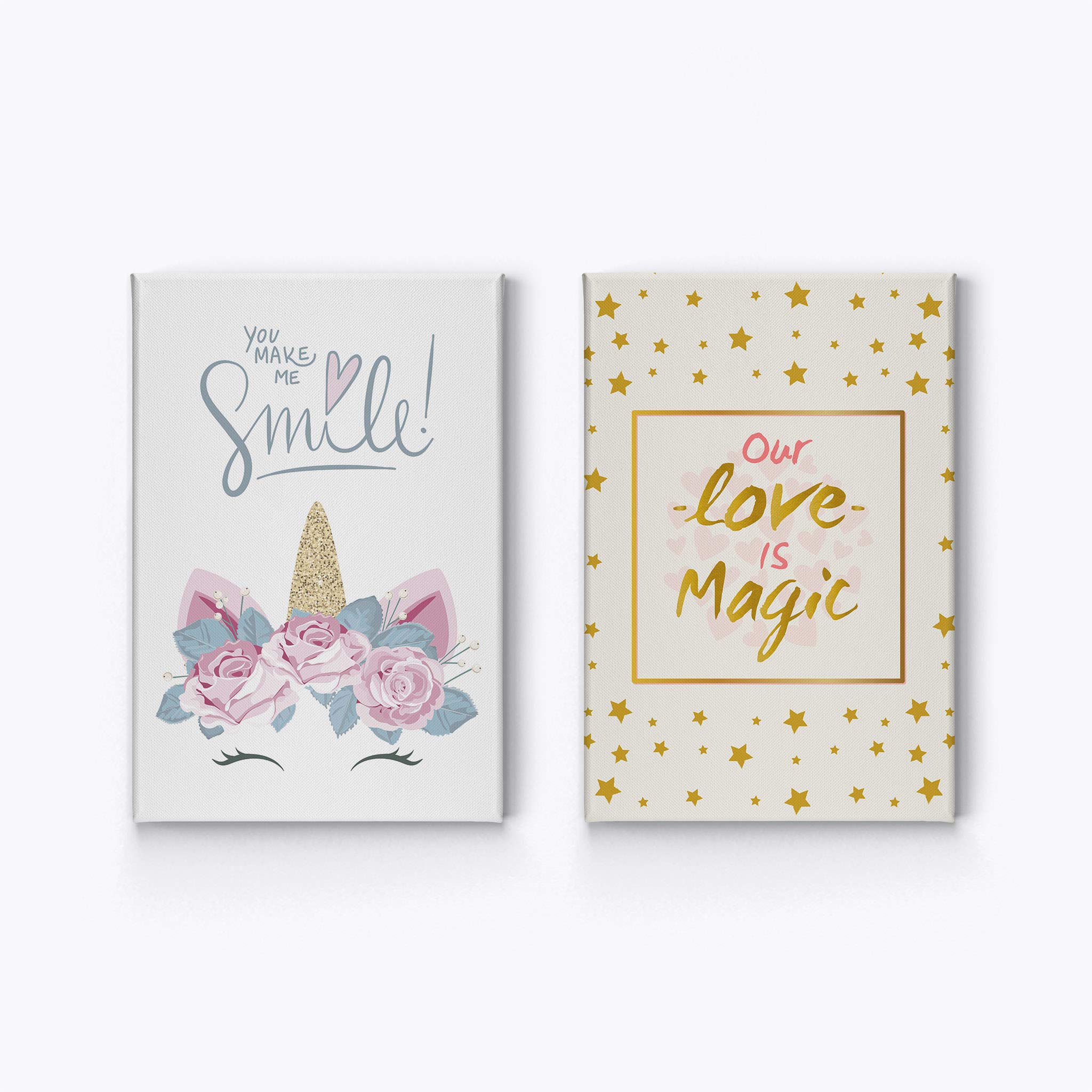 Cute Unicorn Canvas Wall Art Set - Inspirational Quote & Design - 2 Panel Ready to Hang Nursery Decor (40x30 inches) - Perfect for Kids Room, Baby Room & Gift Ideas - Made in USA
