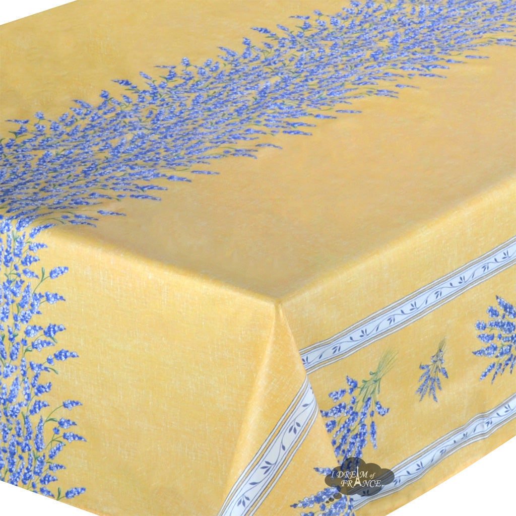 60x120 Inch Rectangular Valensole Yellow Double Border Acrylic Coated Cotton Tablecloth - Waterproof & Wrinkle-Resistant Dining Table Cover for Restaurants, Weddings, and Outdoor Events
