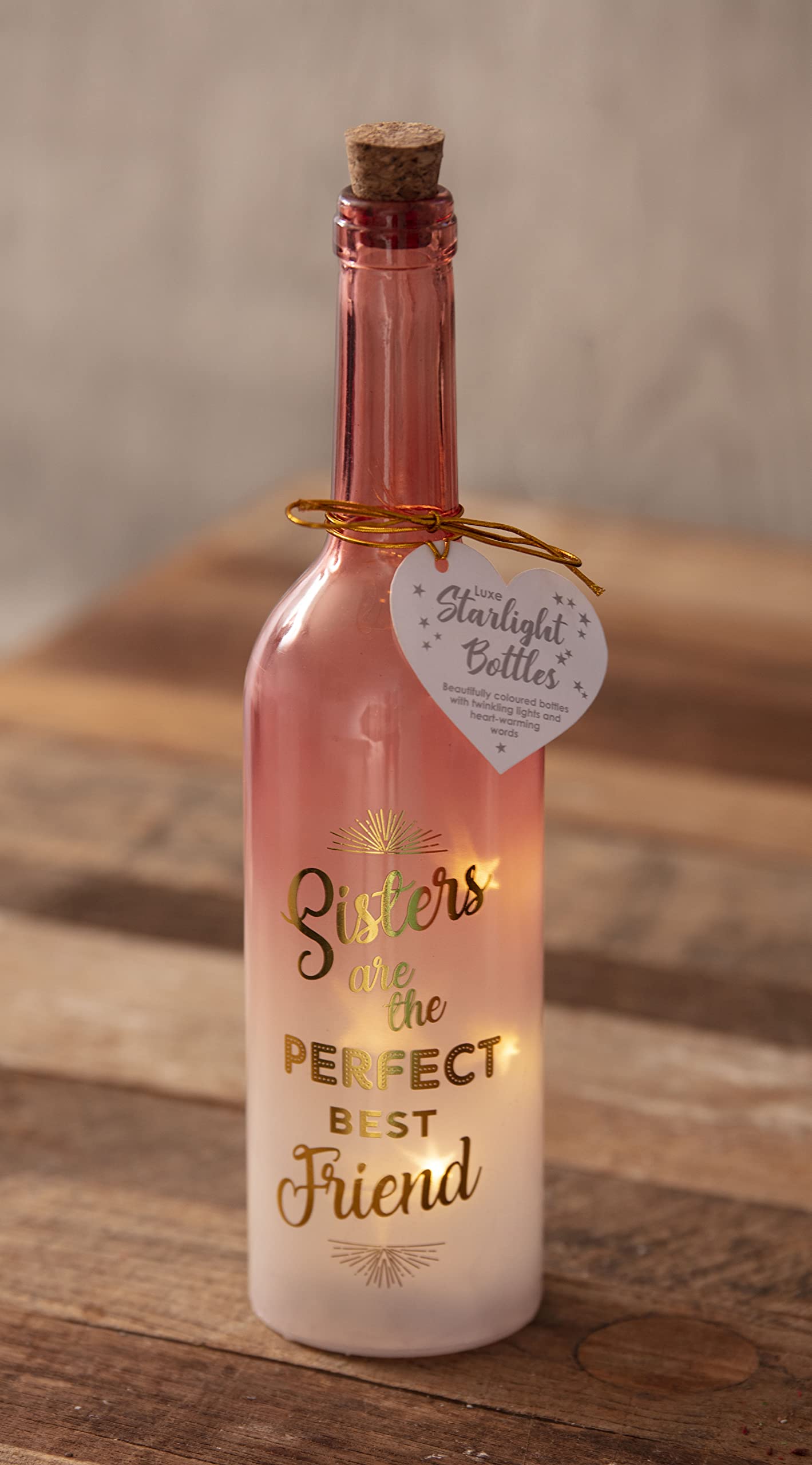 Boxer Gifts Sisters Best Friend Light-Up LED Starlight Bottle - Soft Coral, Perfect Birthday Gift for Sister, Bedroom Night Light for Kids & Teens
