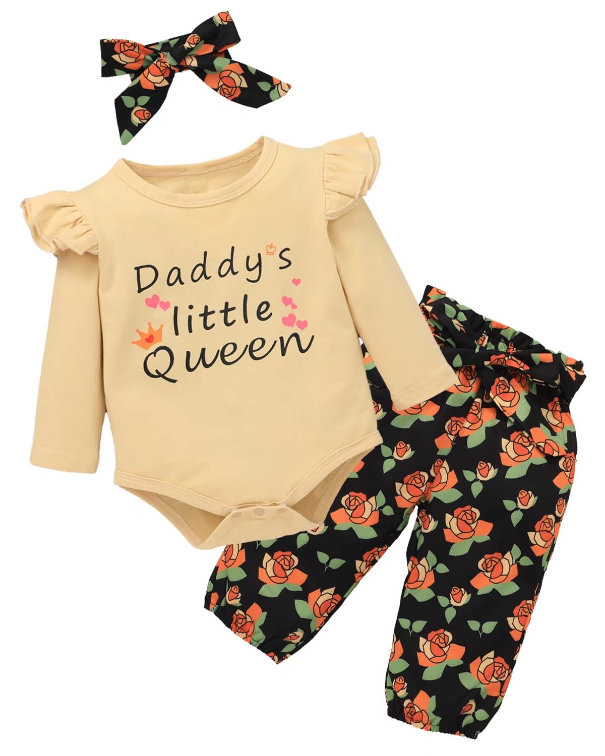 BINPAW Floral Newborn Baby Girl Outfits Set - Soft Cotton Romper & Headband for 0-3 Months - Perfect for Photoshoots, Baby Showers & Special Occasions