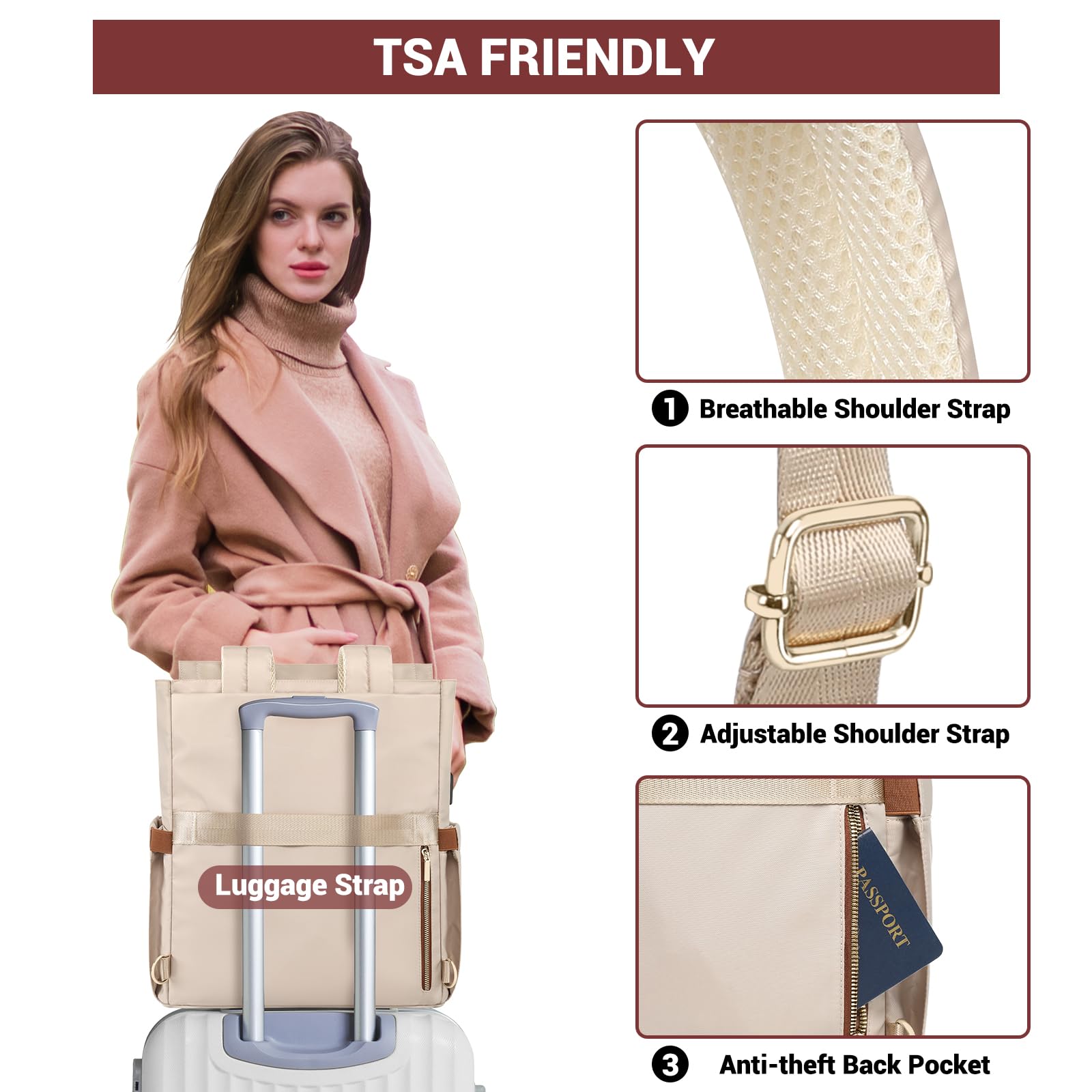 Stylish Women's 15.6 Inch Laptop Backpack with Hidden Straps & USB Port - Convertible Tote Bag for Work, College, Travel - Perfect for Teachers, Nurses & Daily Commute