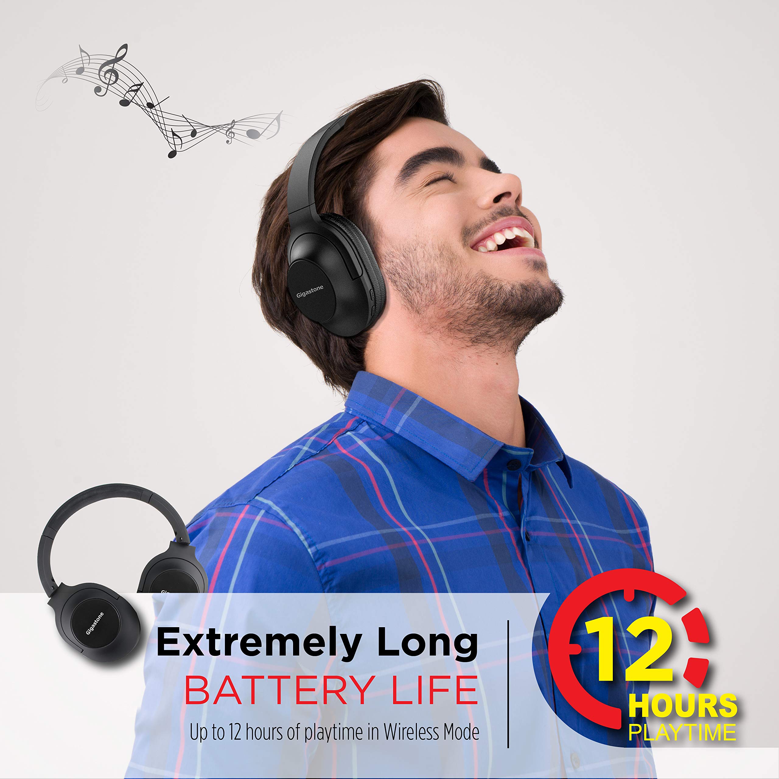 Gigastone Bluetooth Headphones Over Ear - Hi-Fi Stereo Wireless Headset with Built-in Mic, Foldable Design & Soft Earmuffs | Compatible with iPhone, Android, PC | Perfect for Travel, Gaming & Work Calls