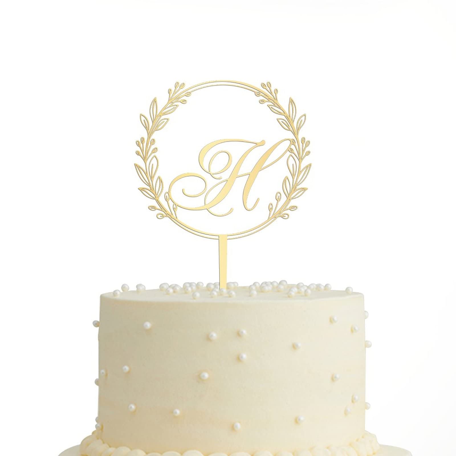 Personalized Gold Acrylic Letter H Cake Topper - Elegant Wreath Design for Wedding, Anniversary, Birthday Party Cake Decorations | Perfect for Custom Cakes, Cupcakes & Dessert Displays