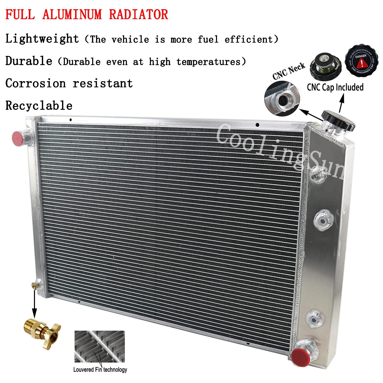 High Performance Aluminum Radiator with Electric Fan Shroud & Thermostat Kit - Compatible with Chevy Blazer C1500 2500 3500 C10 K10 K20 K30, GMC Jimmy C1500 2500 3500 Suburban V8 L6 (1973-1991) - 3 Row Cooling System - Perfect for Off-Roading, Towing & Hot Weather Driving