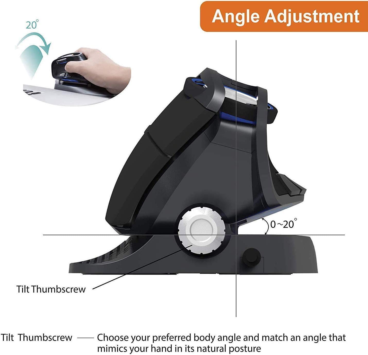 Rechargeable Wireless Vertical Ergonomic Mouse - Bluetooth 3.0/4.0 & 2.4GHz Dual Mode, Adjustable Angle, 6 Programmable Buttons, 4000 DPI with LED Indicator for PC/Mac (2021 Upgraded) - Perfect for Office Work, Graphic Design & Long-Term Computer Use