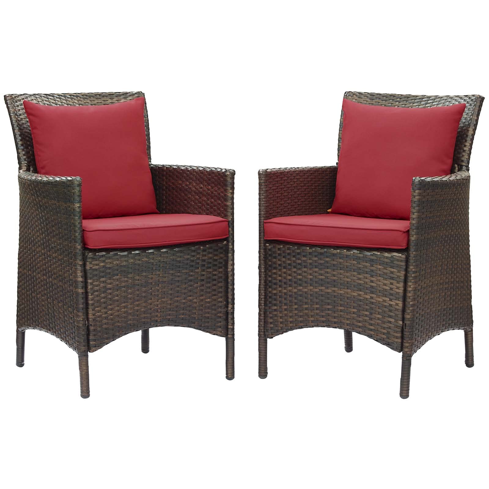 Modern Rattan Wicker Side Dining Armchair Set of 2, Brown Red, Perfect for Outdoor Patio, Balcony, Cafe, and Garden Relaxation