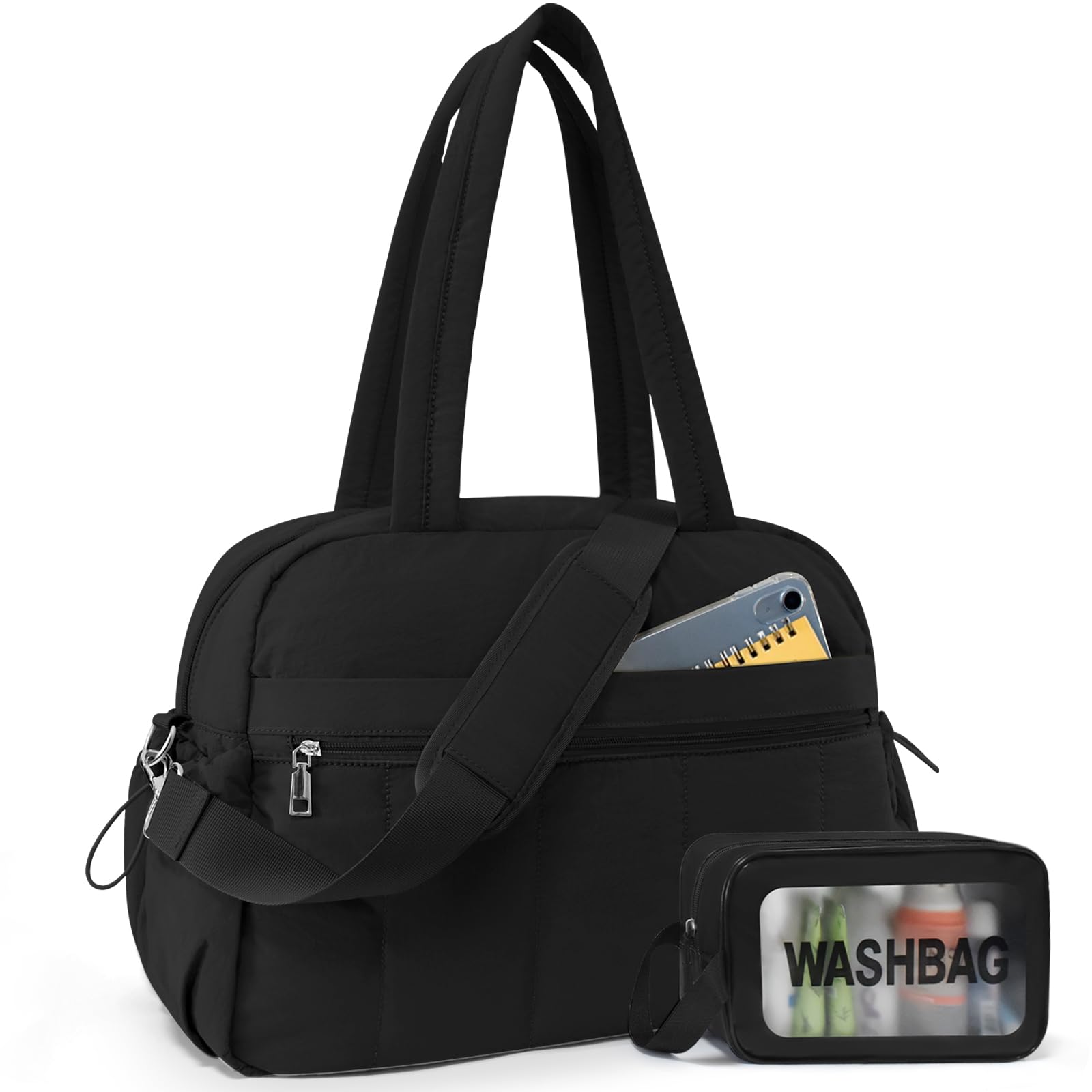 **Waterproof Travel Duffle Bag for Women - Large Gym Bag with Washbag & Toiletry Pouch - Sports, Workout, Overnight & Hospital Carry-On Weekender (Black) - Perfect for Gym, Travel & Business Trips**