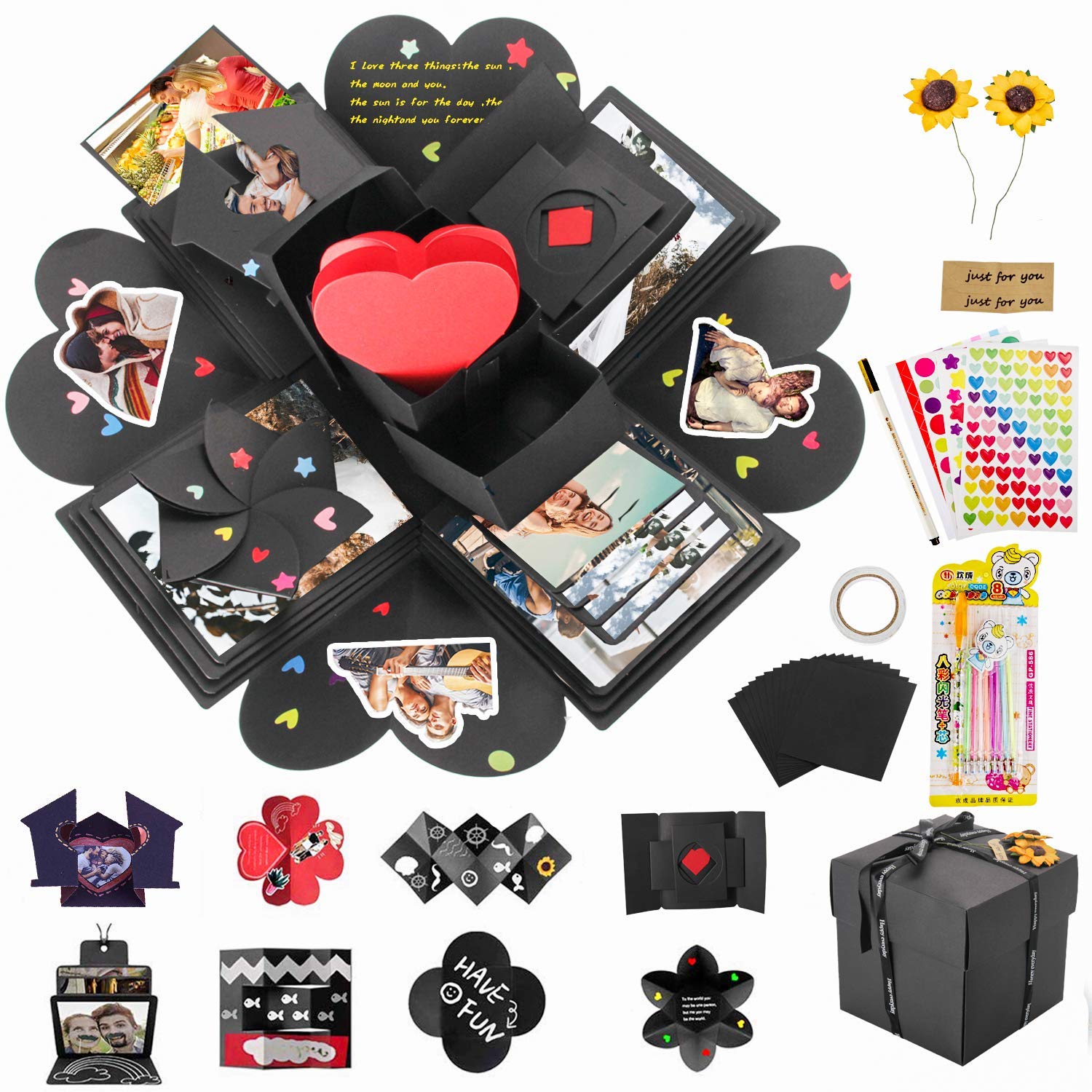 Heart-Shaped Explosion Box DIY Kit - Scrapbook Style Photo Album Gift for Valentine's Day, Anniversary & Romantic Occasions - Perfect for Couples, Weddings & Memory Keeping