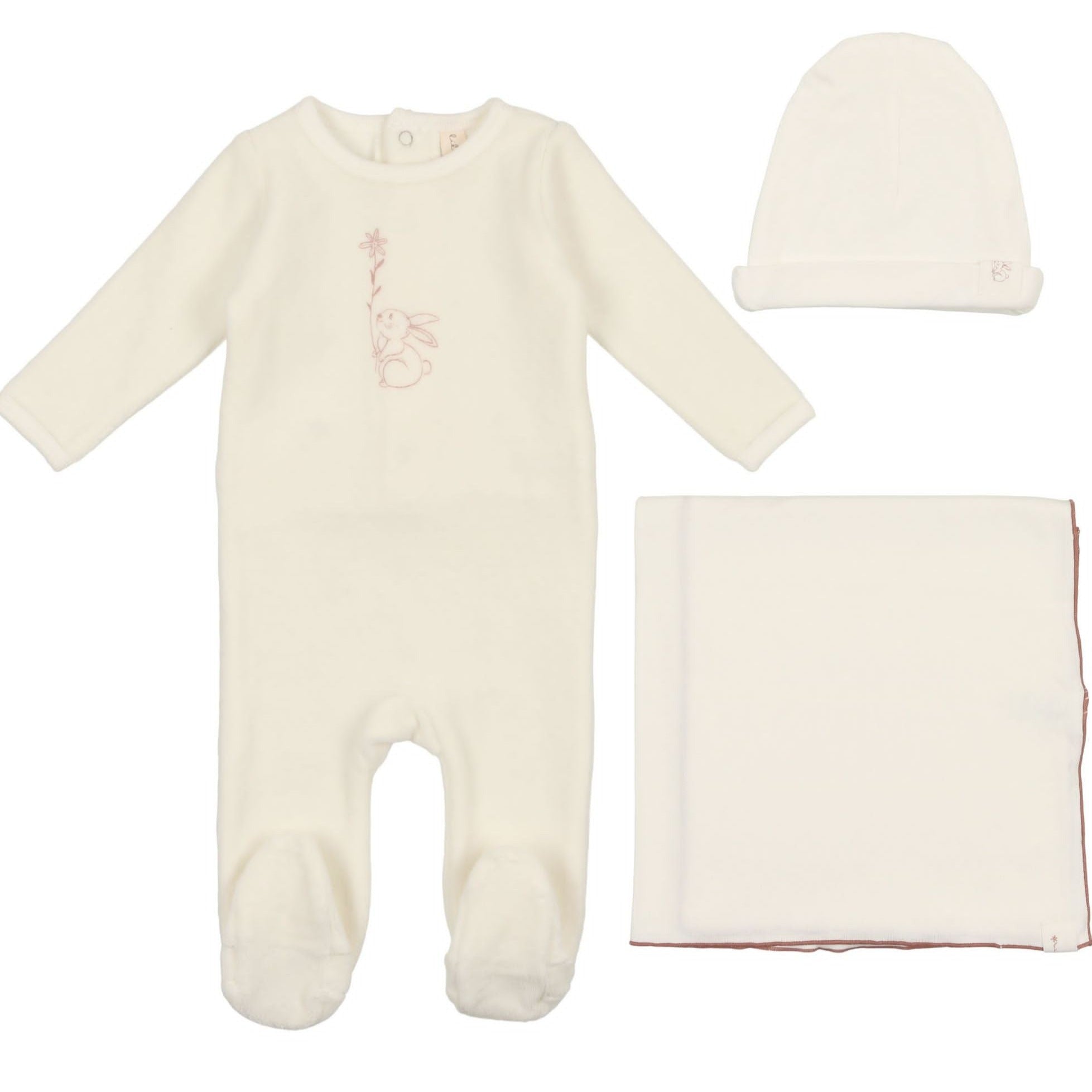 Lilette White Velour Bunny Baby Layette Set - Soft Flower Embroidered Newborn Outfit for Girls & Boys | Perfect for Christening, Photo Shoots & Special Occasions