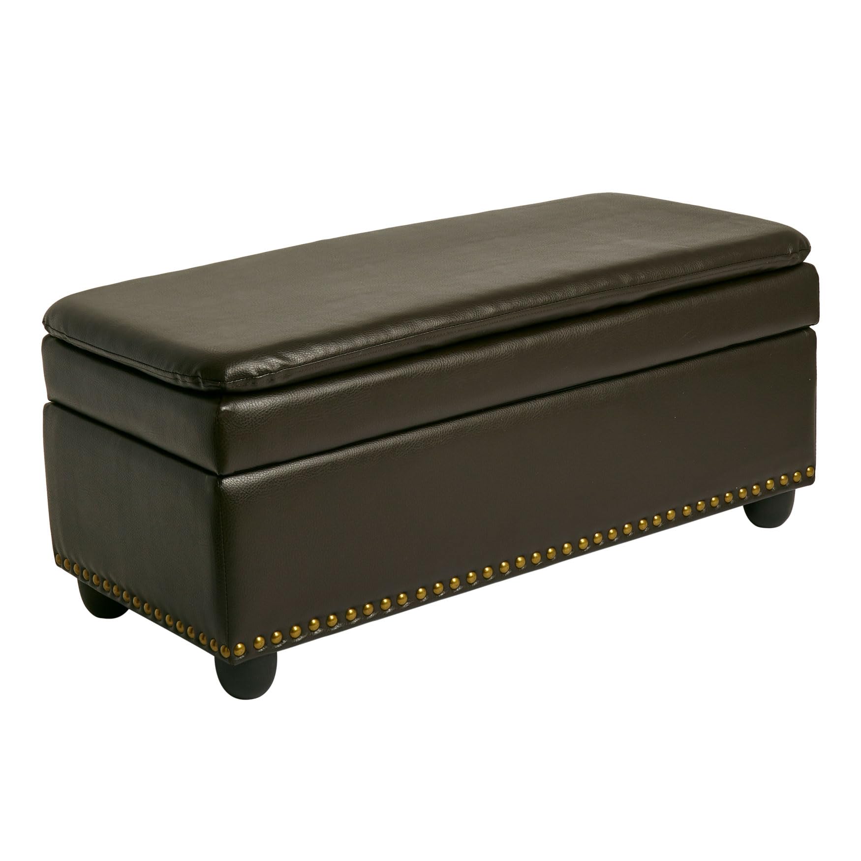 BrylaneHome 400 Lbs. Weight Capacity Extra Wide Studded Ottoman - Dark Brown Footrest, Storage Bench, Living Room Furniture for Home Decor & Comfort