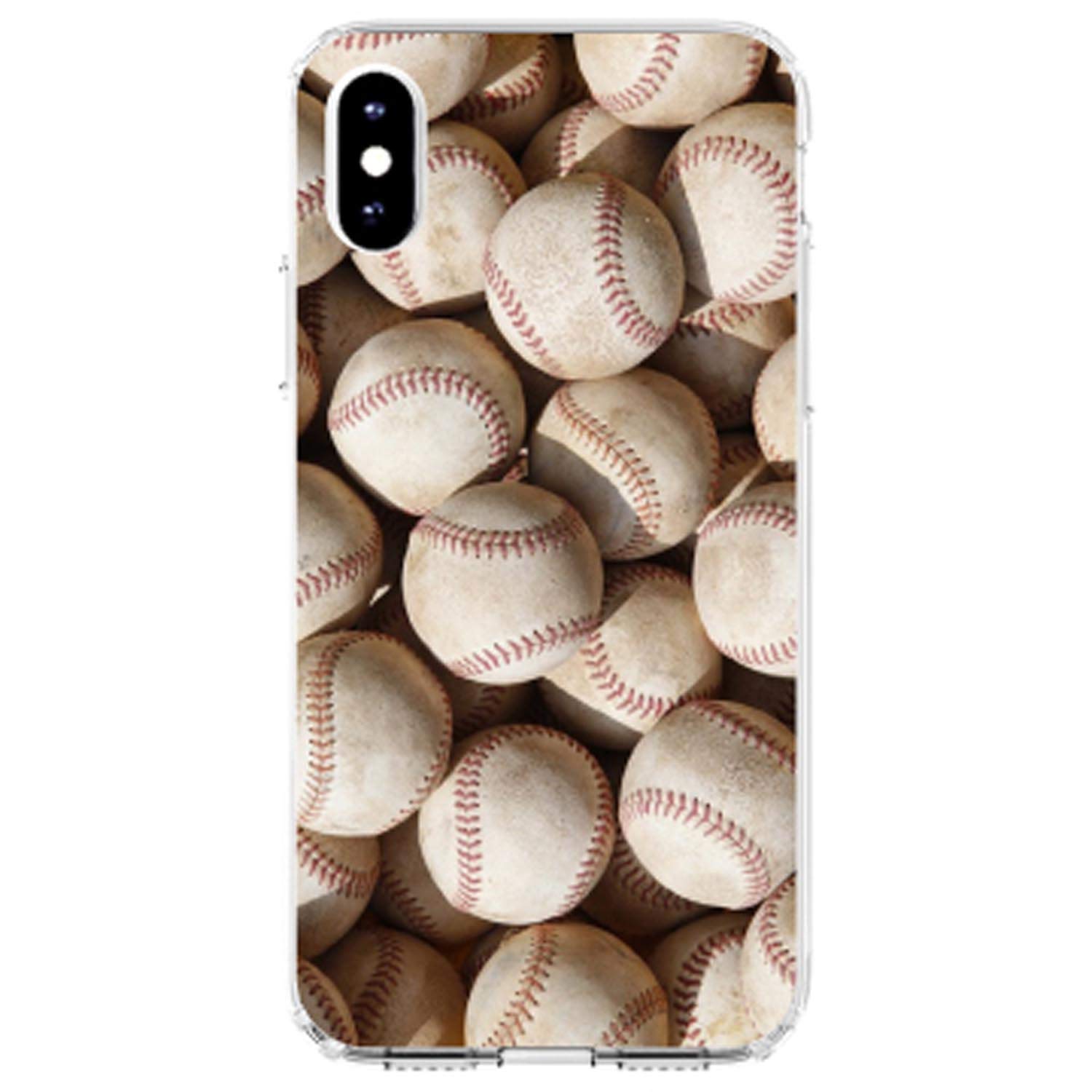 Shockproof Hybrid Case for iPhone X/XS (5.8 Inch) - Clear TPU Bumper with Acrylic Back & Tempered Glass Screen Protector - Baseball Design - Perfect for Baseball Fans & Outdoor Activities