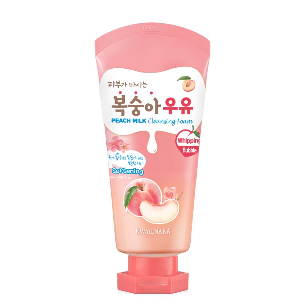 WELCOS KWAILNARA Peach Milk Facial Cleansing Foam - 120ml / 4.06 Fl.oz - Gentle Daily Face Wash for Soft, Hydrated Skin - Perfect for Morning & Night Skincare Routine