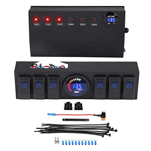 6 Gang Rocker Switch Panel with Control Box & Digital Voltmeter for Jeep Wrangler JK/JKU (2007-2018) | Off-Road Camping Accessories & Vehicle Electrical System Upgrade