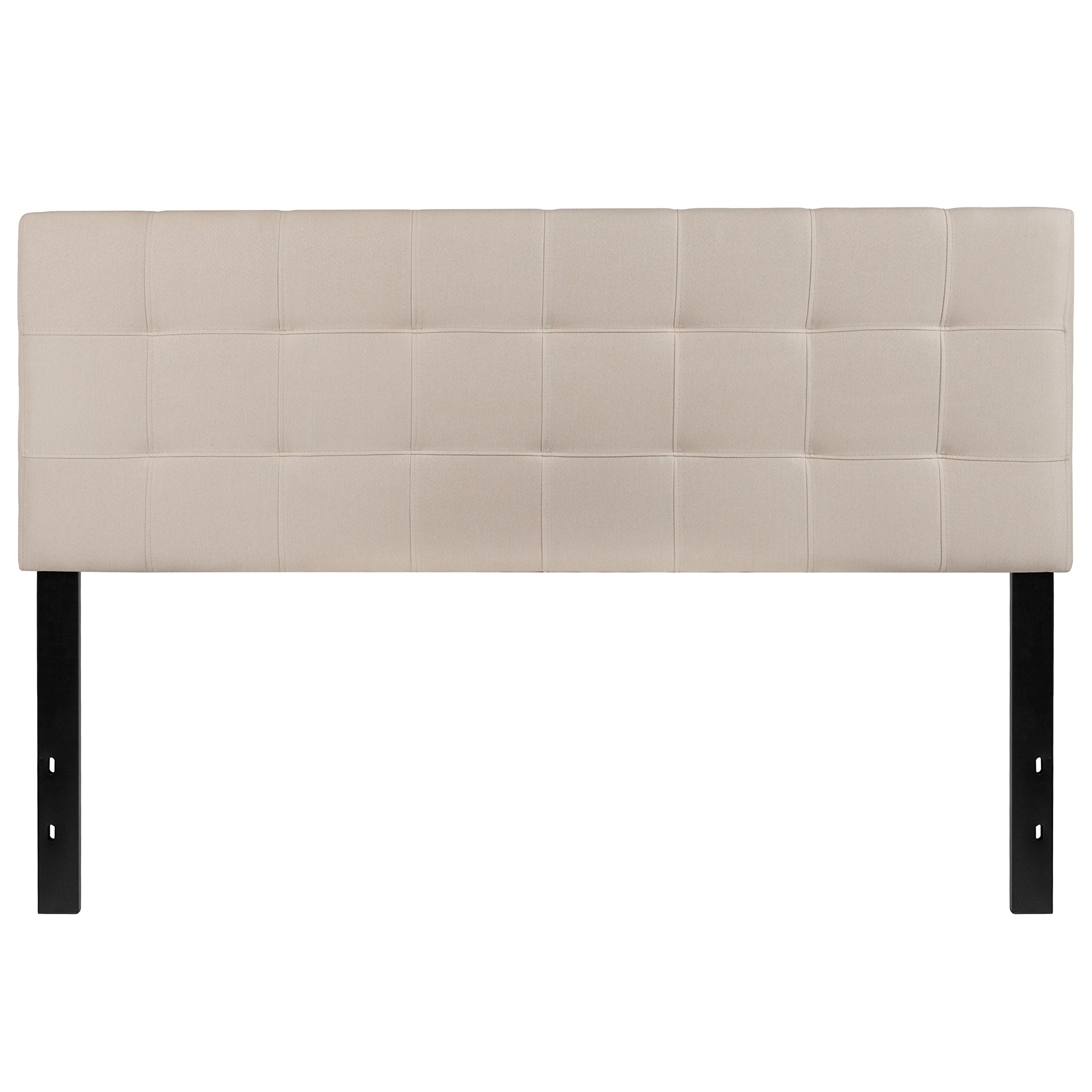 Quilted Tufted Upholstered Queen Size Headboard - Beige Fabric Bed Frame for Master Bedroom, Guest Room & Home Decor