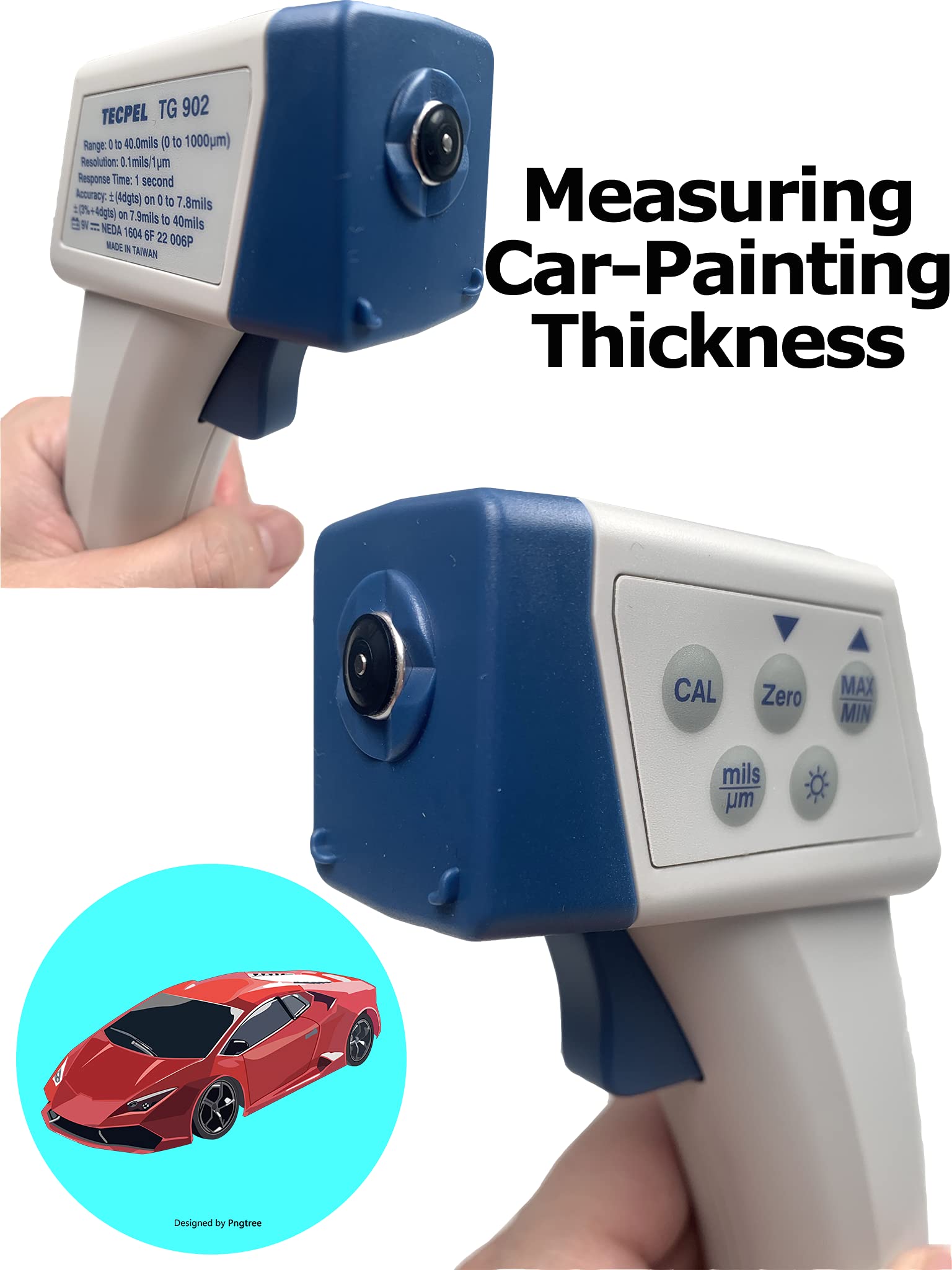 TG-902 Digital Paint Thickness Gauge Tester - Automotive & Industrial Coating Measurement Device for Car, Metal, Wood Surfaces - Perfect for Auto Body Shops, Quality Control & DIY Projects