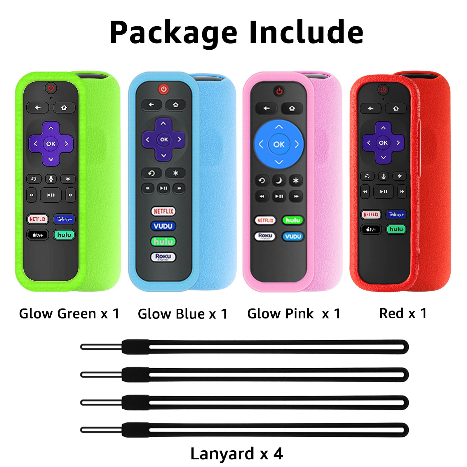 4 Pack Roku Remote Covers - Glow in Dark for Hisense/TCL TVs - Home Theater Accessories
