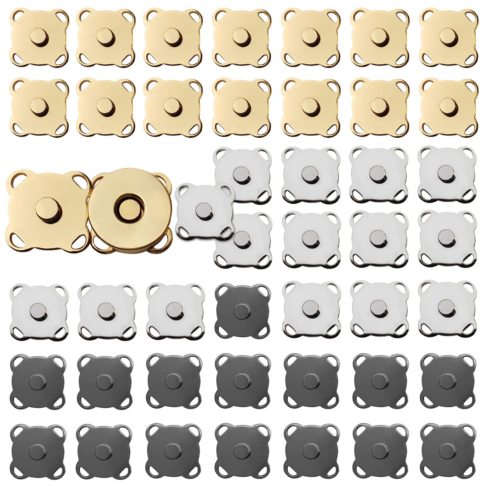 45 Sets 14mm Magnetic Snap Buttons for Handbags, Purses, Clothes & DIY Crafts - Silver, Gold, Black - Secure Fasteners for Handmade Bags, Jackets & Accessories