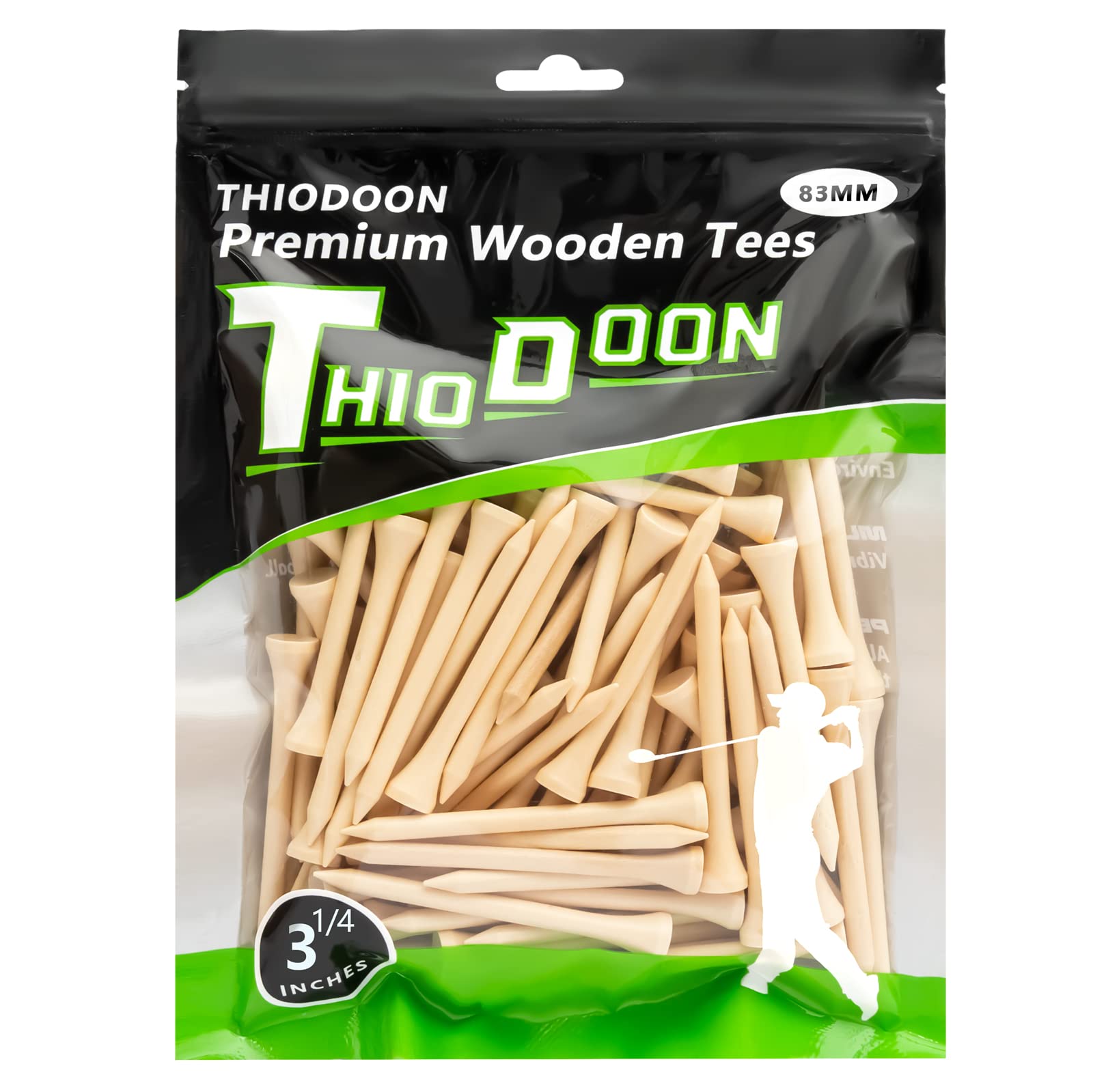 Premium Natural Wood Golf Tees - Professional 100 Pack (3-1/4