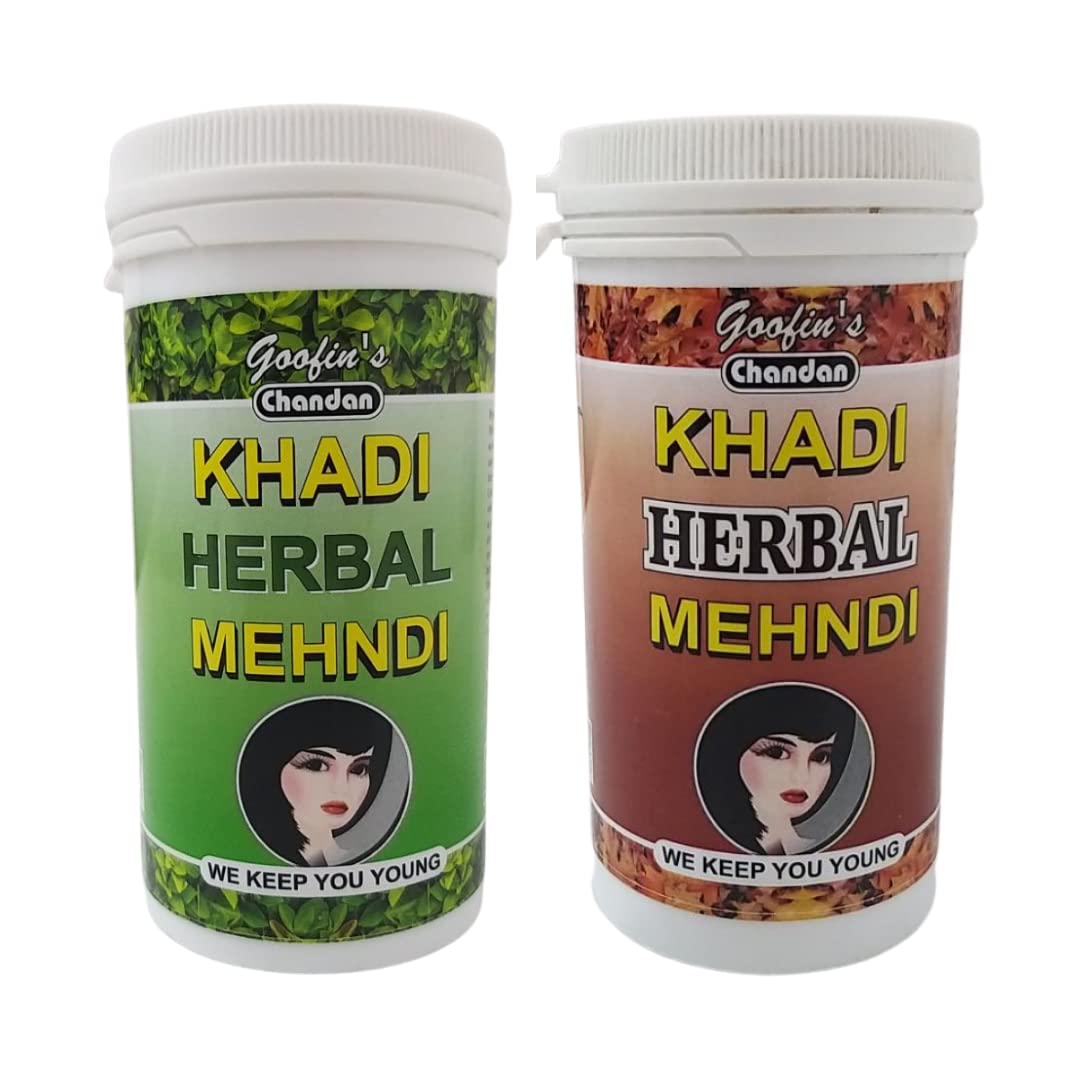 Khadi Gramodaya Herbal Natural Mehndi Combo with Sandalwood, Neem & Henna Powder for Hair Coloring | Black & Brown Shades | 2 x 100g Pack | Chemical-Free, Organic Hair Dye | Perfect for Natural Gray Coverage & Ayurvedic Hair Treatment at Home