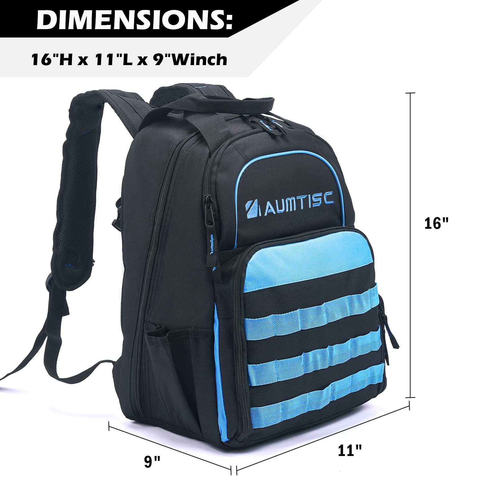 AUMTISC Heavy-Duty Tool Backpack for Men - Waterproof Construction Work Bag with Multiple Pockets for Electricians, HVAC Techs & Repairmen - Durable Jobsite Organizer (Blue) - Perfect for Construction Sites, Industrial Work & Equipment Storage