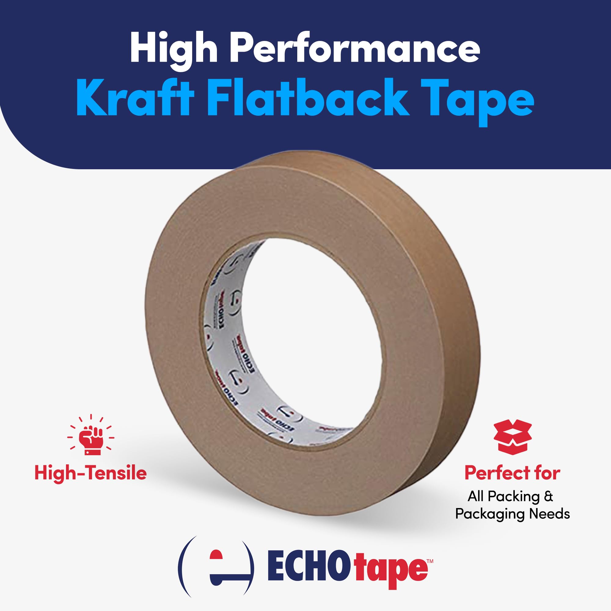 Heavy Duty Brown Kraft Paper Tape - 2.83 in x 54.6 yds | Strong Adhesive Shipping & Carton Sealing Tape | Multi-Purpose Box Tape for Packing, Moving & Storage | ECHOtape FB-K4347 | Perfect for E-Commerce, Warehouse & Home Use