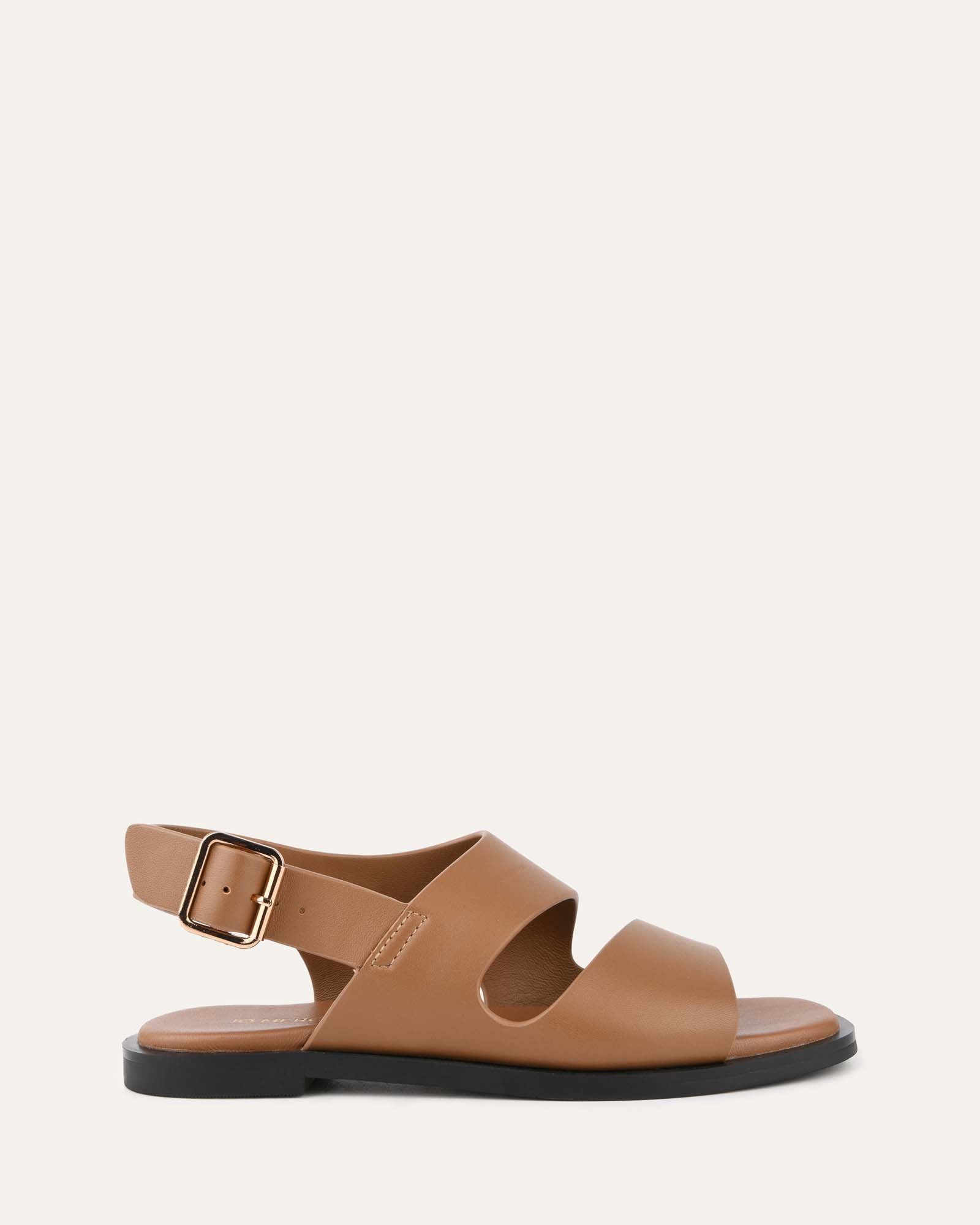 Sadie Flat Sandals for Women - Genuine Caramel Leather Comfortable Summer Slides - Perfect for Beach, Vacation, and Casual Outings