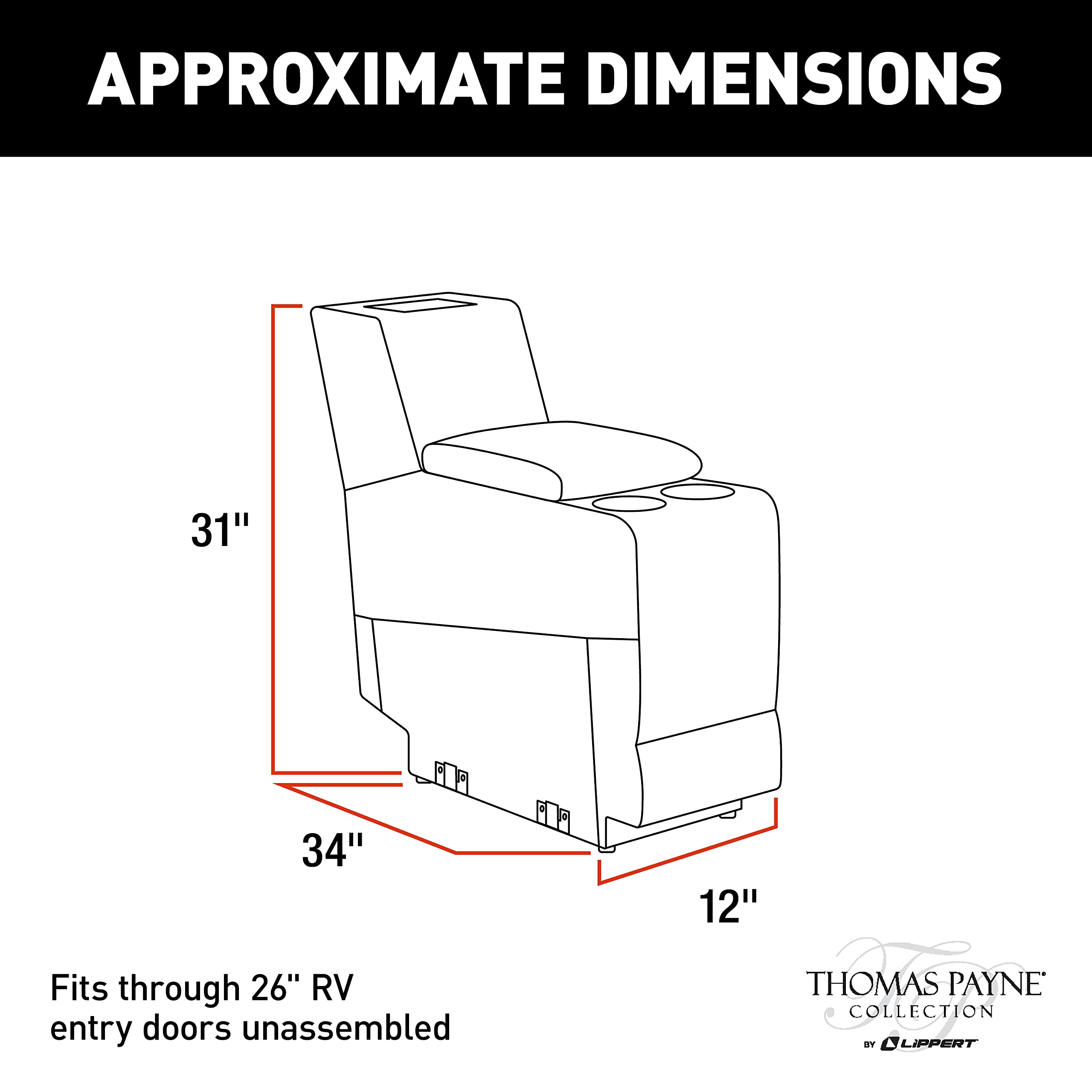 Thomas Payne Seismic Series Theater Seating with Center Console for 5th Wheel RVs, Travel Trailers & Motorhomes - Luxury RV Furniture for Home Theater Experience | Perfect for Movie Nights & Road Trips
