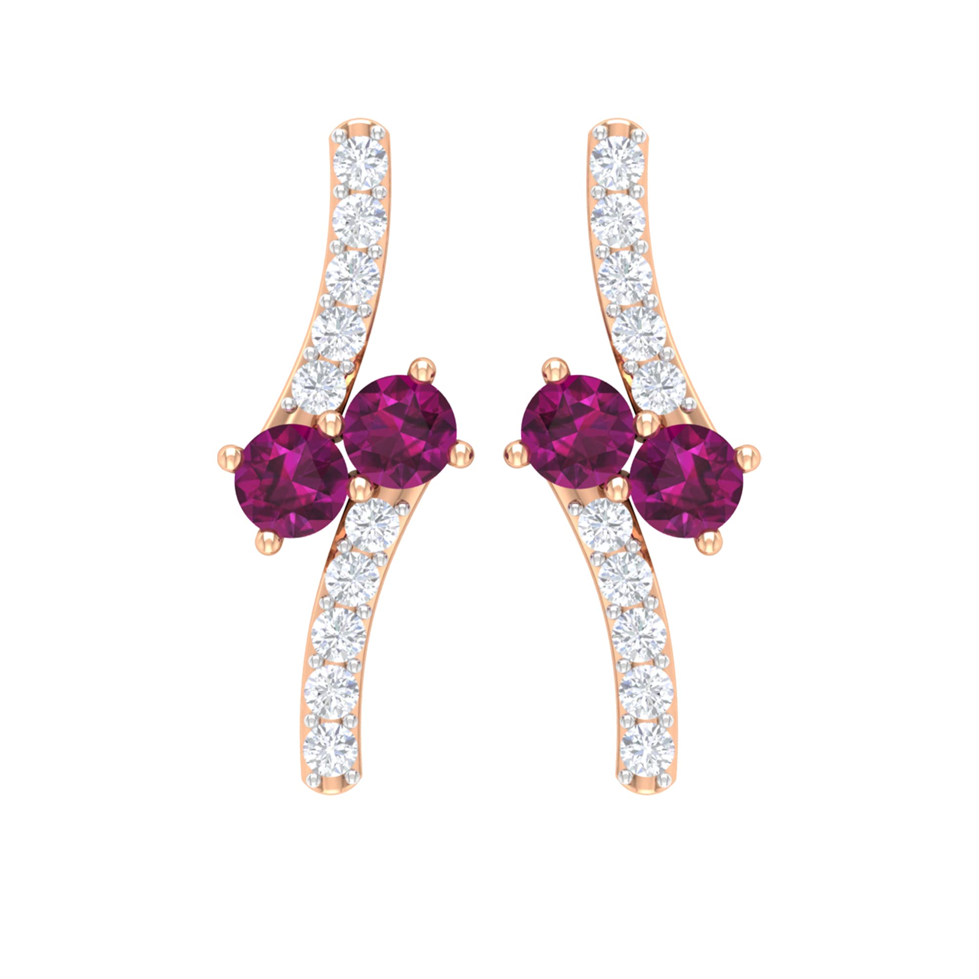 0.50 CT Rhodolite Stud Earrings for Women - 14K Solid Gold Screw Back Minimalist Diamond Stud Earrings - Perfect for Everyday Wear, Gifts & Special Occasions