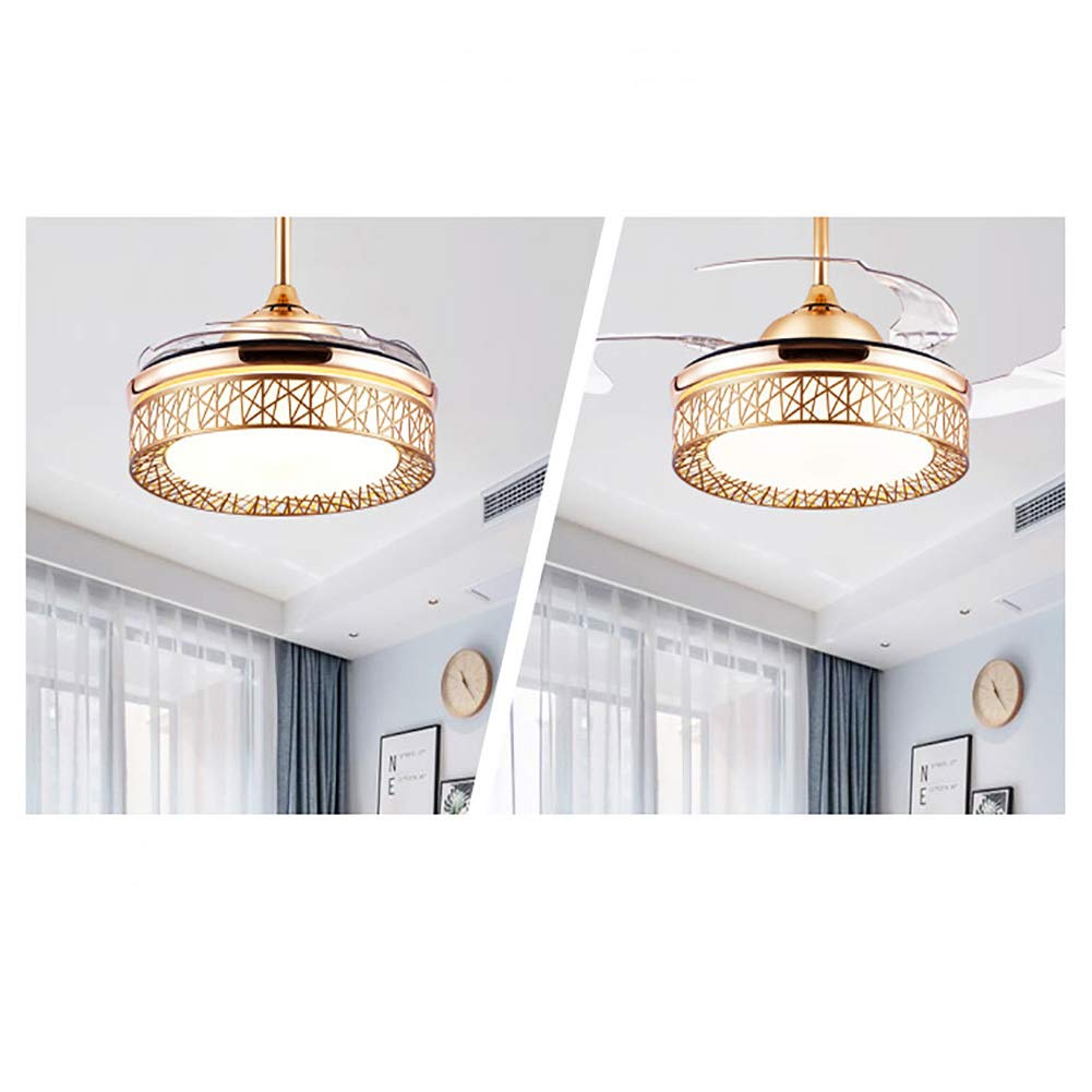 OUKANING 42 Inch Smart LED Ceiling Fan with Retractable Blades - 3 Color Changing Chandelier Style for Living Room, Bedroom & Dining Room